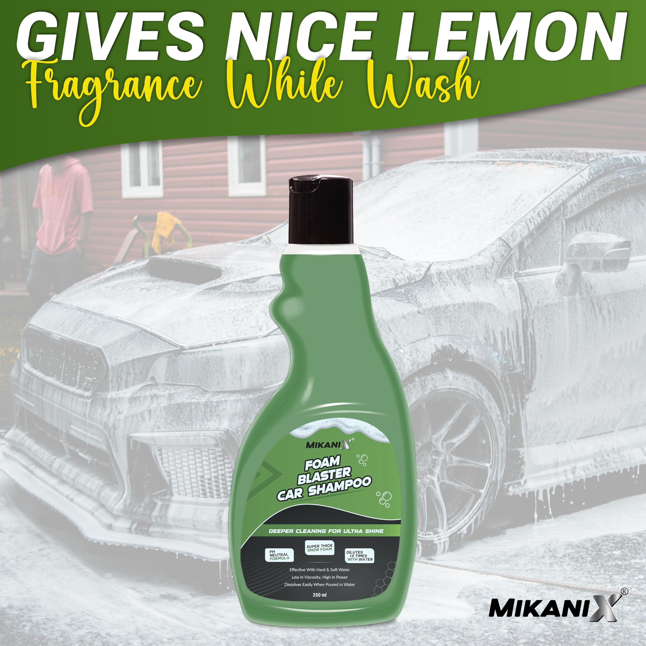 ‎OBEROI'S TRADERS Microfiber Cloth Wash Mitt Glove & Foam Blaster Car Wash Shampoo Combo | Concentrate Form With Thick Foam to Remove Dirt & Grime For Car & Bike Exterior Cleaning (Pack of 2)