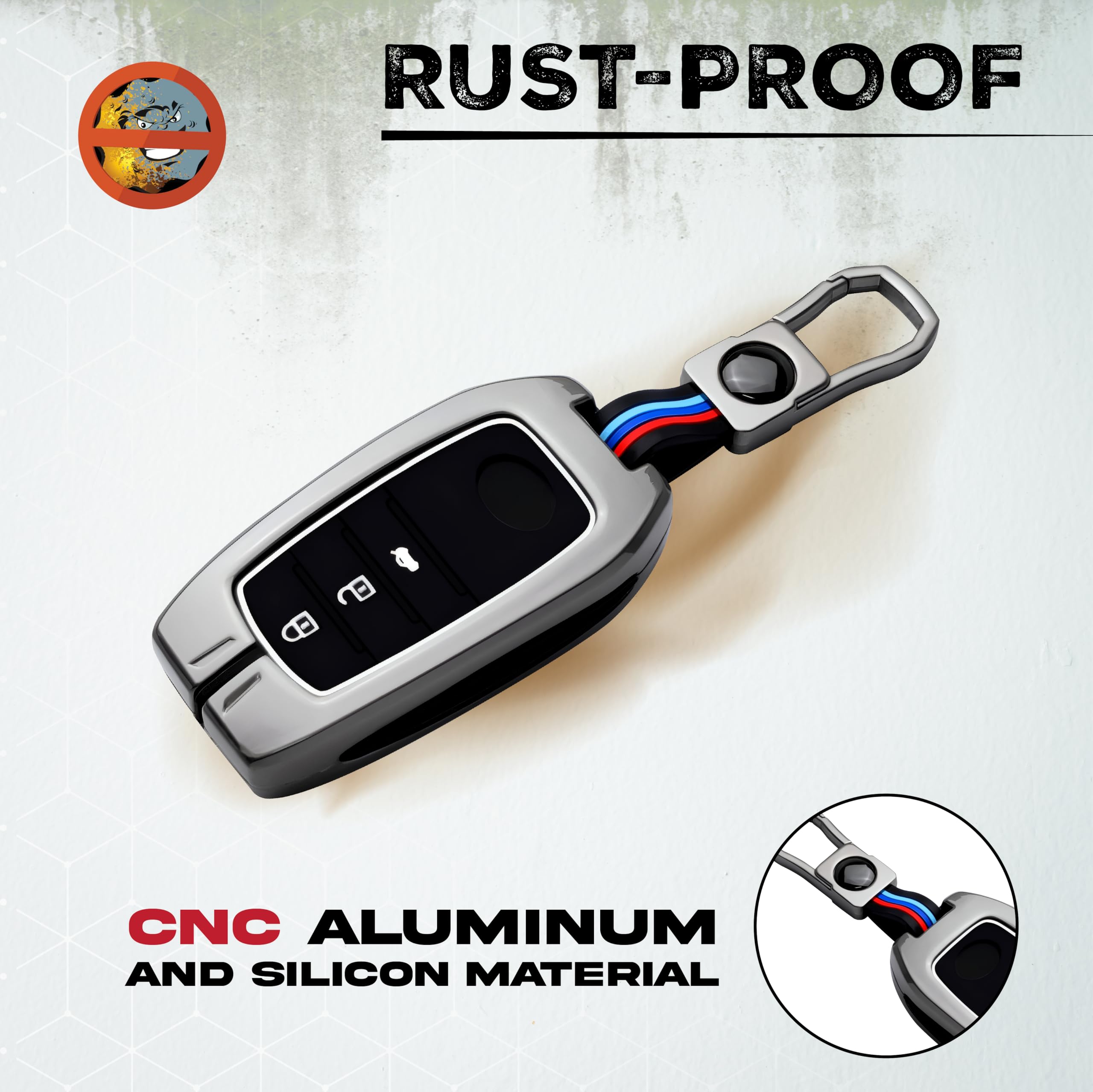 MIKANIX Premium Metal Car Key Cover | Zinc Alloy Smart Key Case | Silicone Protective Key Shell | Stylish Sporty Design | Universal Car Key Protection Cover for Smart Remote Key