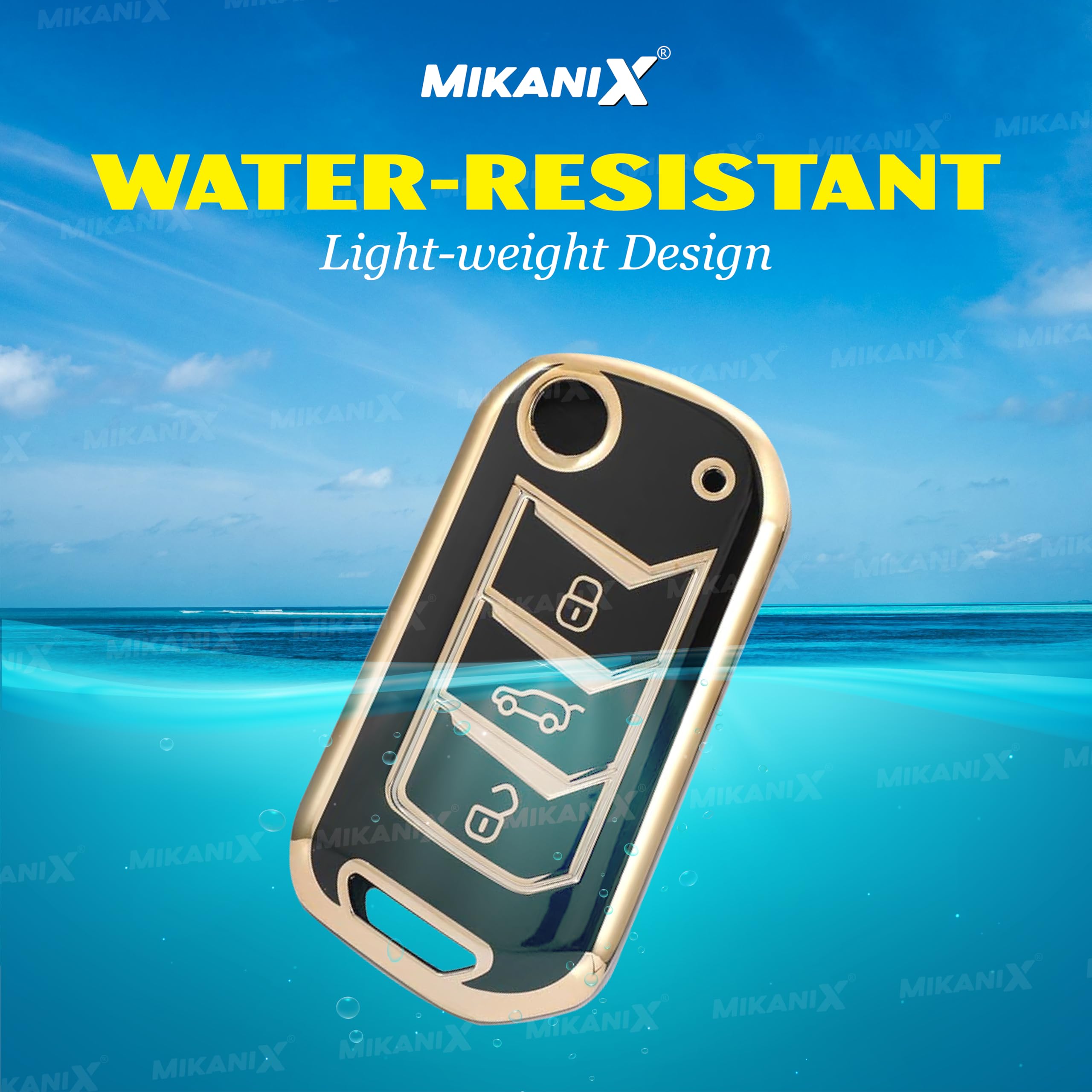 OBEROI'S TRADERS Premium Key Cover Compatible with Skoda Octavia, Laura, Superb, Fabia, Rapid, Polo, Vento, Jetta, Ameo 3-Button Smart Key | Elegant Black & Gold Key Case Shell