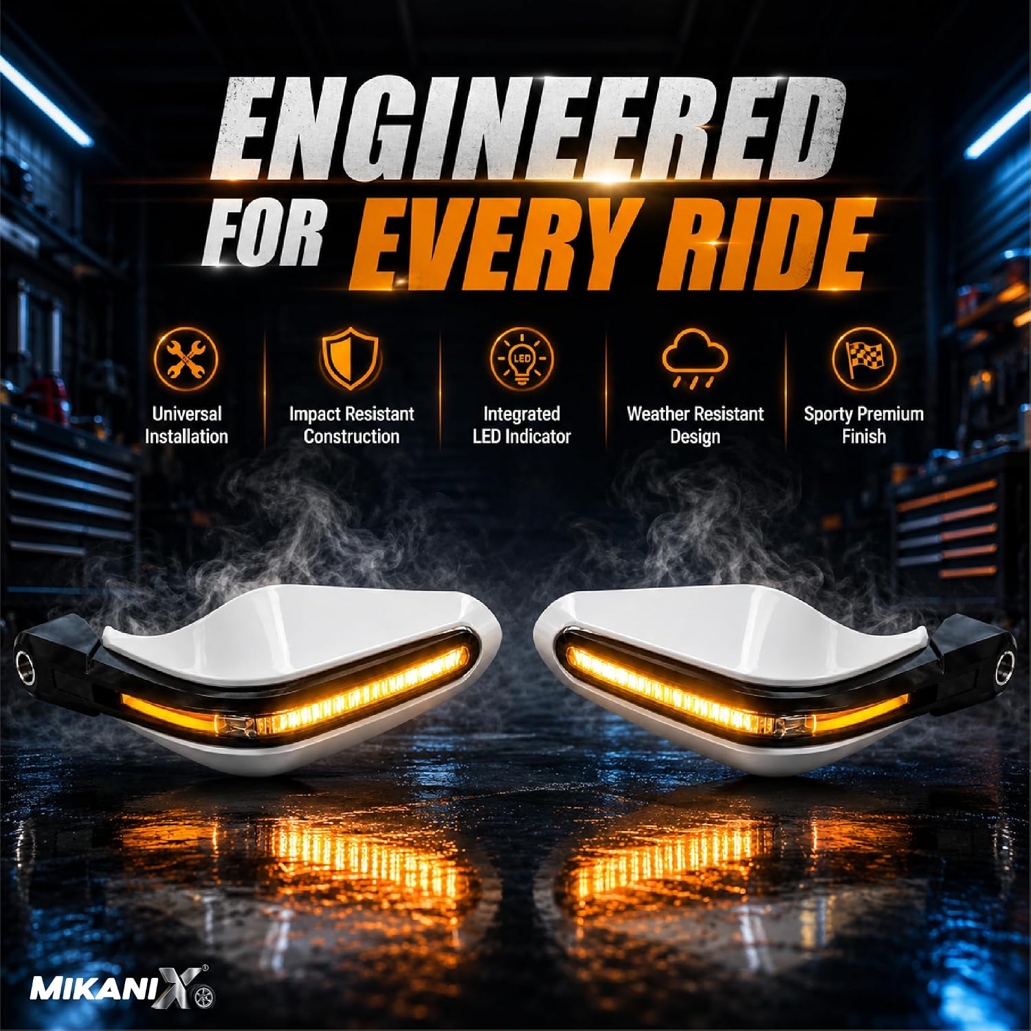 MIKANIX Universal Motorcycle Hand Guard with DRL LED Light | Brake & Clutch Lever Protector | Wind Deflector Hand Guard for All Bikes & Motorcycles