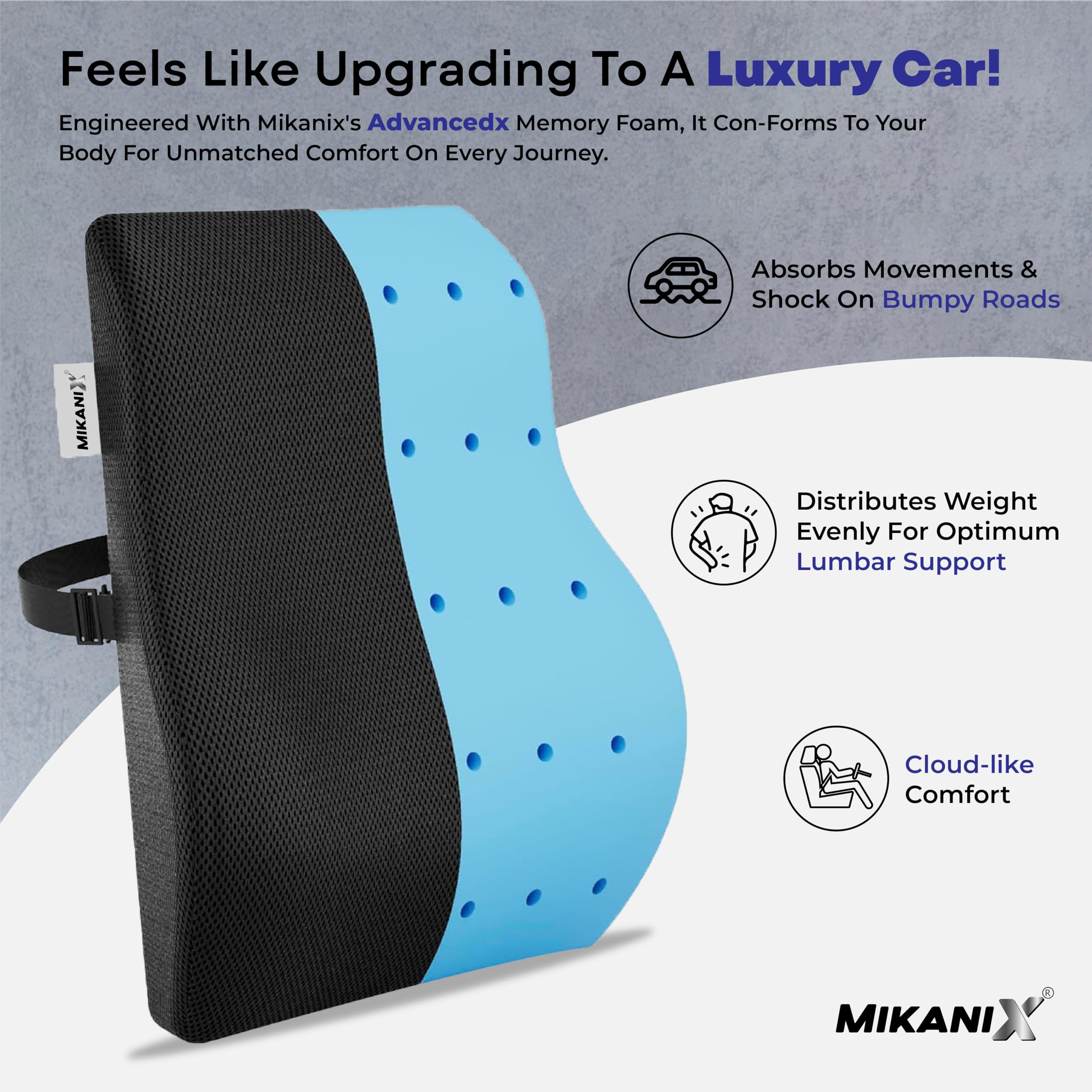 OBEROI'S TRADERS Car Backrest Memory Foam Cushion | Back Lumbar Support | Orthopedic Back Support for Car Seat & Office Chair to Relief Back Pain, Spine Alignment and Posture Correction