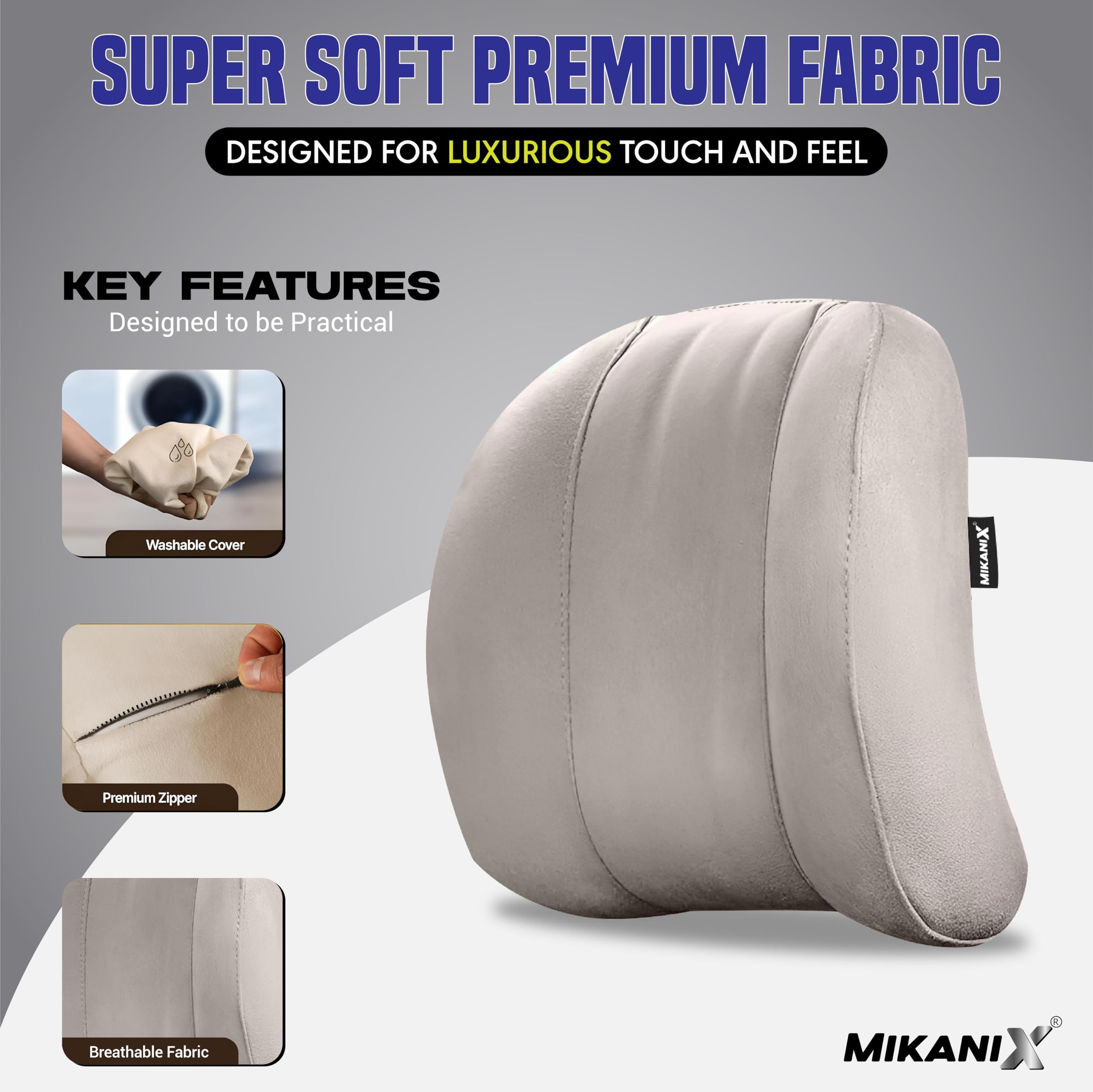 OBEROI'S TRADERS Car Headrest Pillow | Polyfill Fiber Cotton Neck/Head Support Cushion | Ergonomic Travel Headrest | Breathable Soft Cover | Universal Fit