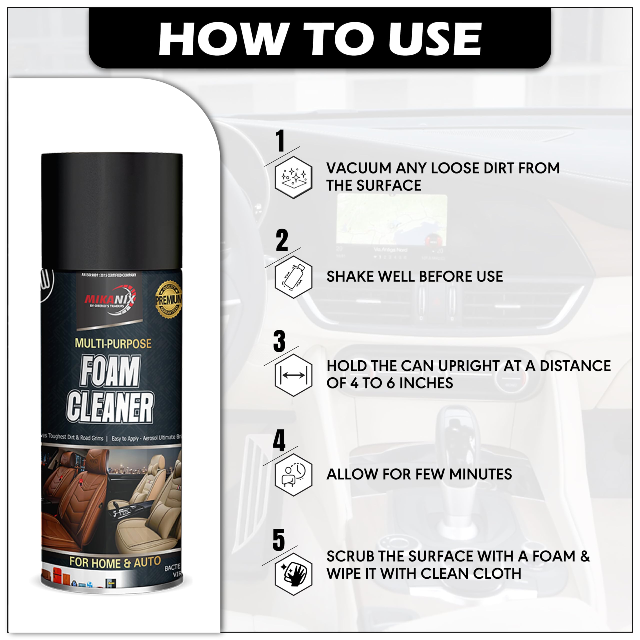 OBEROI'S TRADERS Combo of Multipurpose Foaming Car Interior & Exterior Cleaner Foam Spray For | Car Seat | Dashboard | Shoes | Sofa | Vinyl Rubber | Doors, PU/Leather
