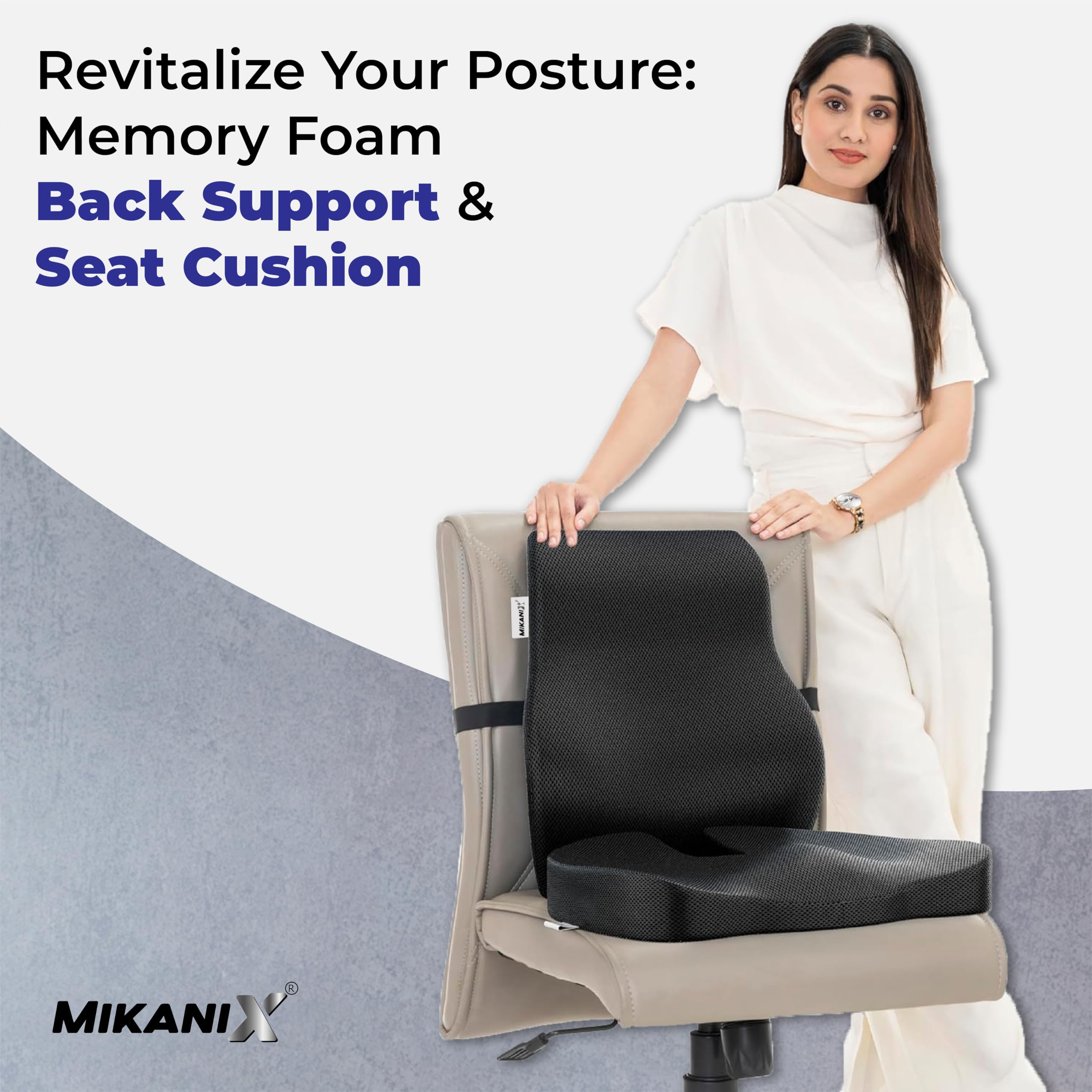 OBEROI'S TRADERS Back Lumbar Support & Orthopedic Coccyx Seat Cushion Combo with Memory Foam for Car Seat, Office & Home Chair to Relief Back, Sciatica & Hip Pain and Posture Correction