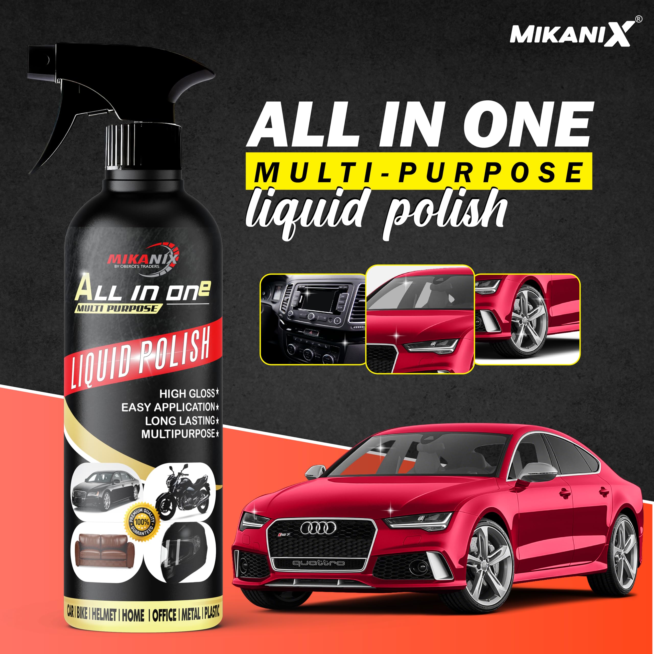 OBEROI'S TRADERS All-in-One Multipurpose Bike & Car Polish | Car Interior Dashboard Polish For Home Interiors, Leather Sofa | Protects, Shines & Removes Tough Stains