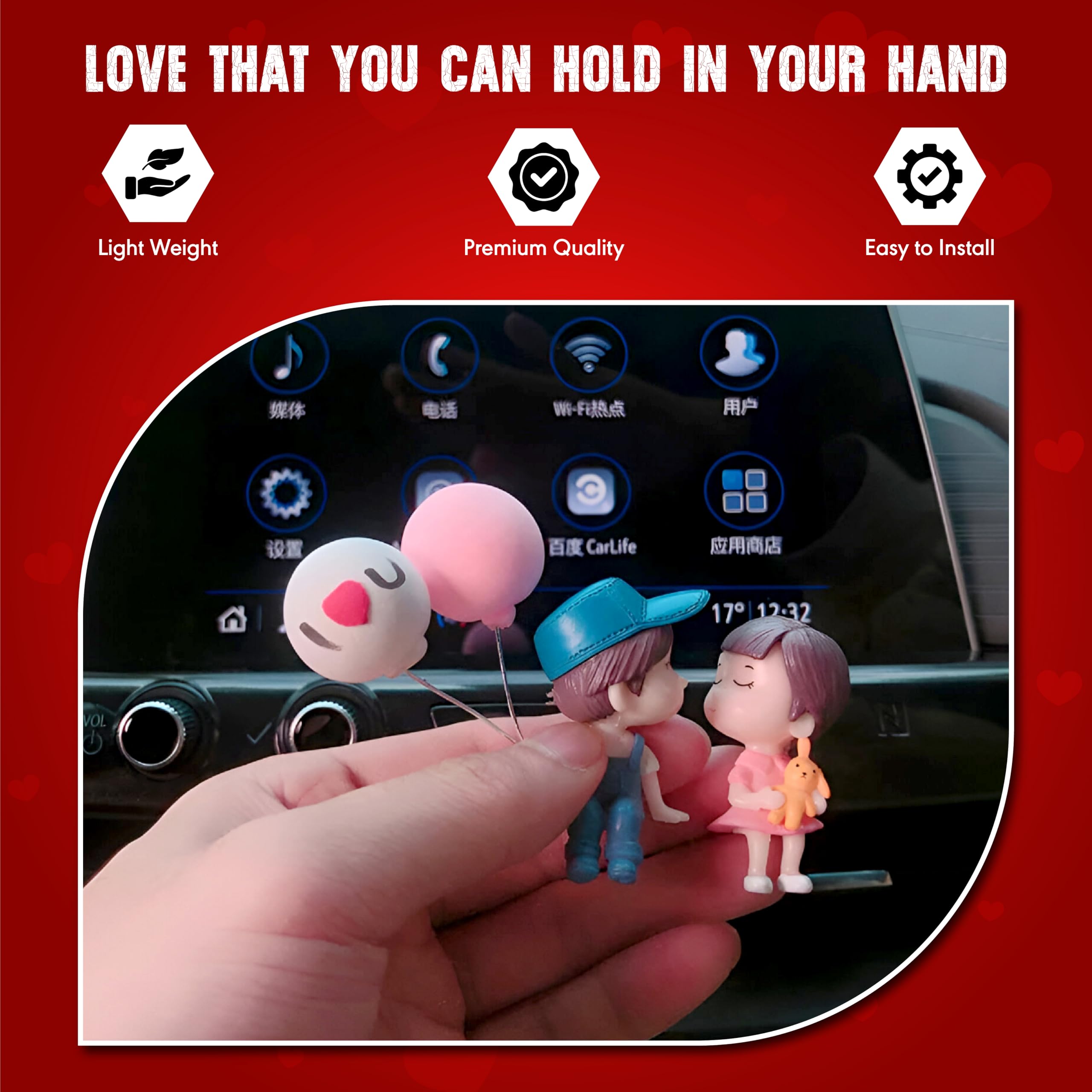 OBEROI'S TRADERS Cute Couple Figurine with Balloons | Cute Boy Girl Doll Showpiece for Car Dashboard | Home Office Table Decorative Idol