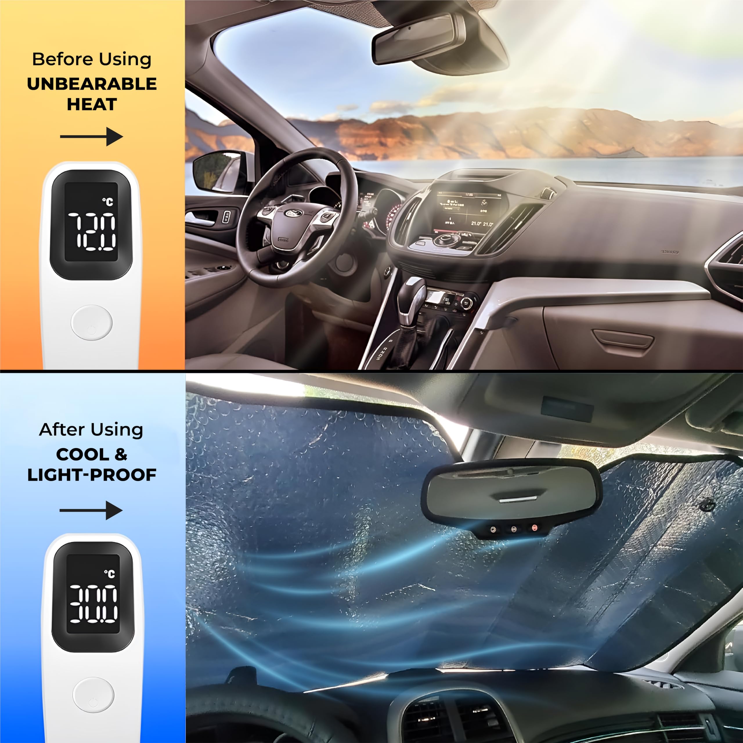 MIKANIX Car Windshield Sunshade Foldable Reflective Aluminum Foil Sun Shade Protector for UV Rays & Heat | Front Window Shield Sun Visor for Car, SUV, Van | Universal Fit