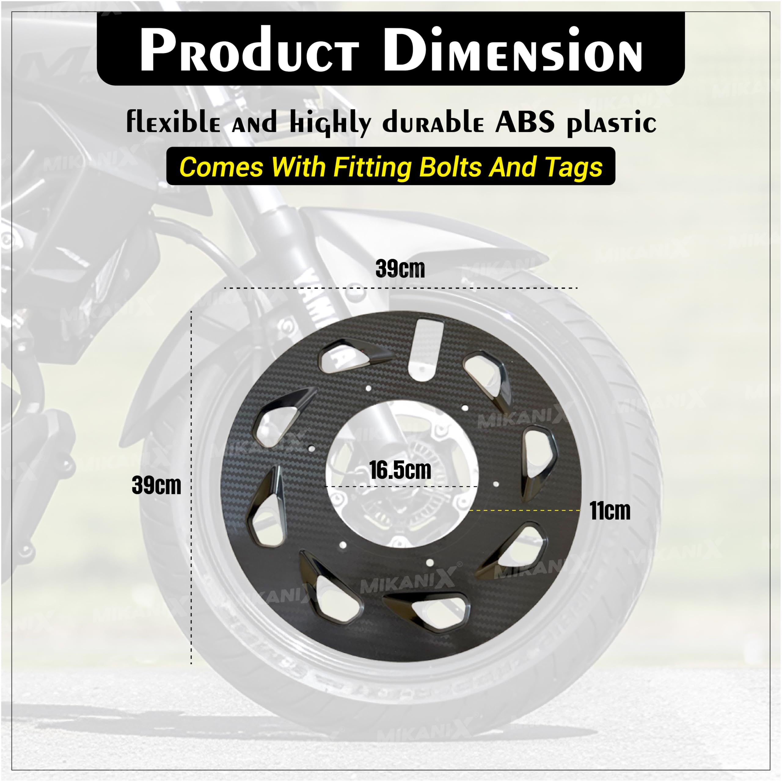 OBEROI'S TRADERS Carbon Finish Front/Rear Pro Disc Wheel Cover | Alloy Hubcap Cover 17 Inch Bike Fairing Kit Compatible with Yamaha MT 15 V2
