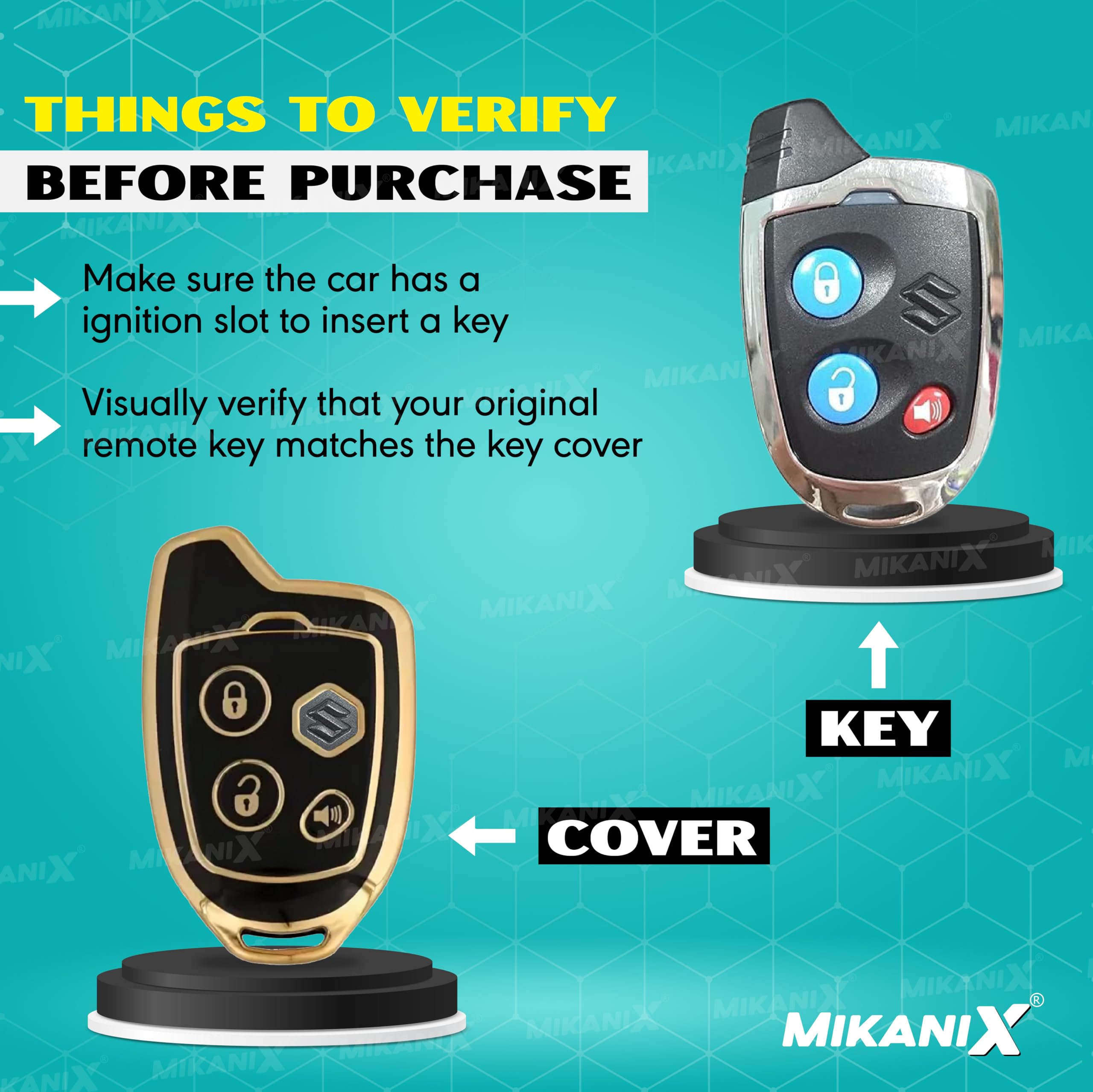 OBEROI'S TRADERS Premium Key Cover for Swift, Dzire, Ritz, WagonR, S-Cross, Ertiga, A-Star, Celerio, Ciaz, Baleno, Brezza with Nippon 4-Button Smart Key Cover | Elegant Black & Gold Protective Shell