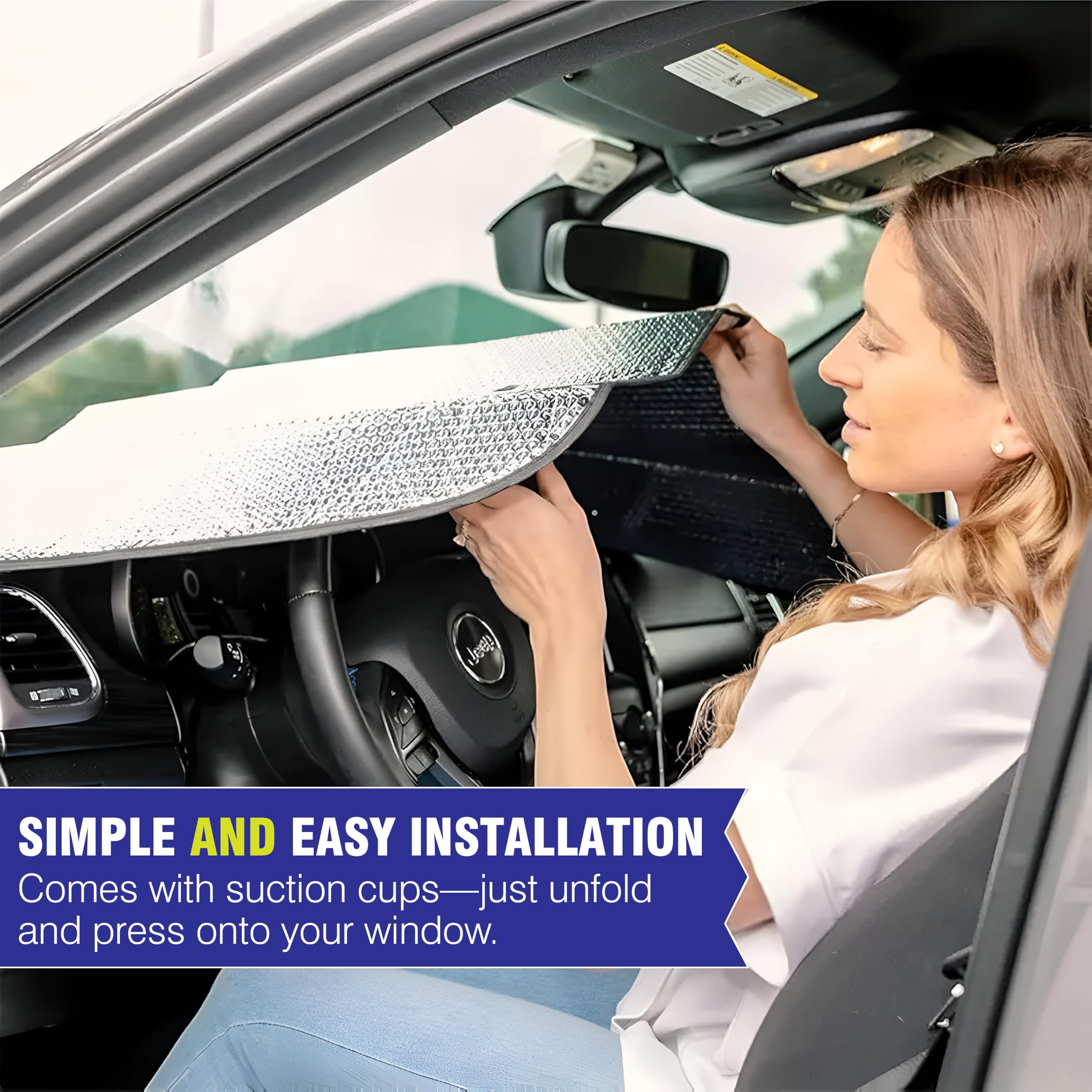 MIKANIX Car Front and Rear Windshield Sunshade, Foldable Reflective Silver Aluminium Foil, UV Ray Blocker, Universal Fit for Car, SUV, Van