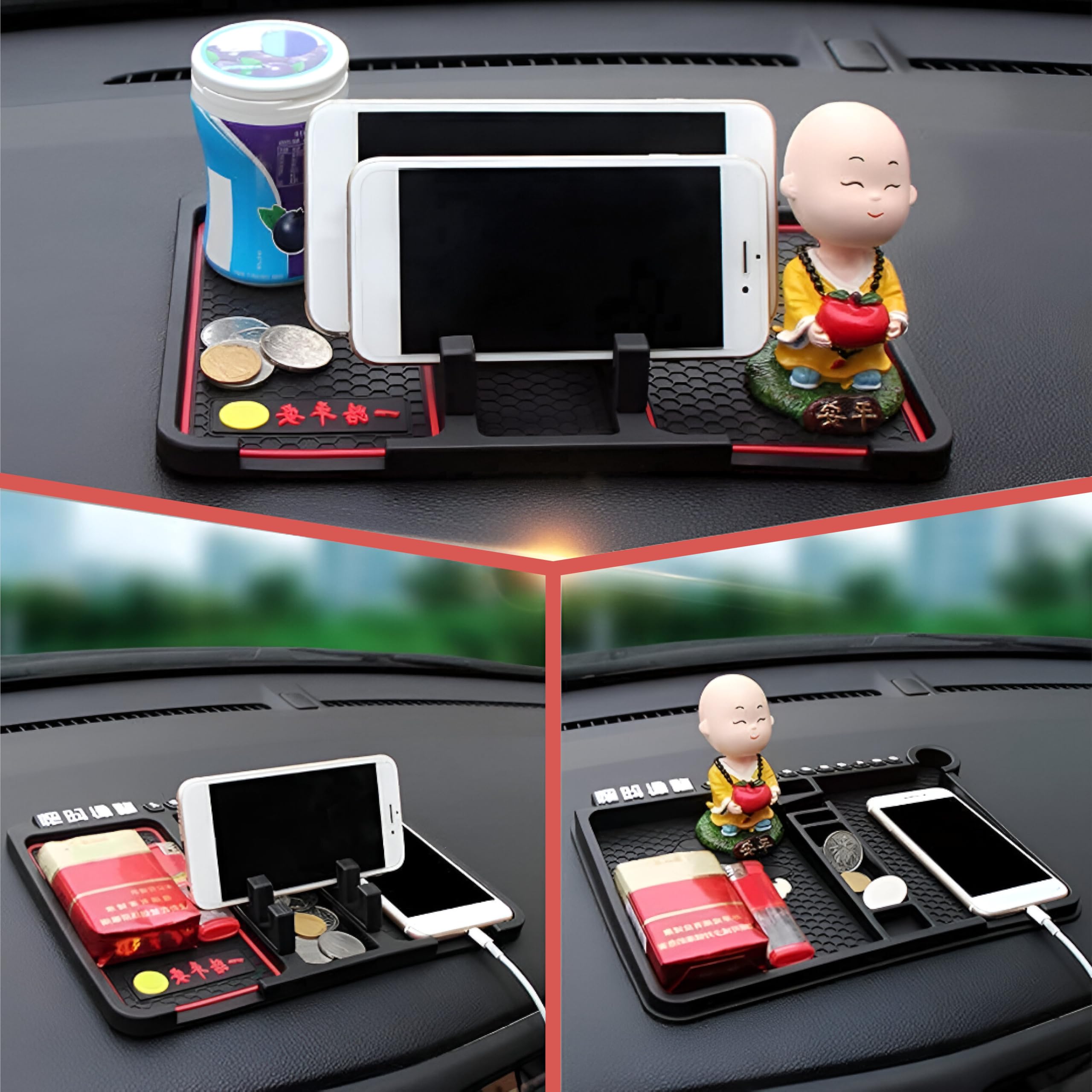 MIKANIX Anti-Slip Car Dashboard Mat with Mobile Holder & Number Display | Silicone Non-Slip Phone Pad | Universal Dashboard Accessories for Car | Mobile Stand with Number Plate Stickers