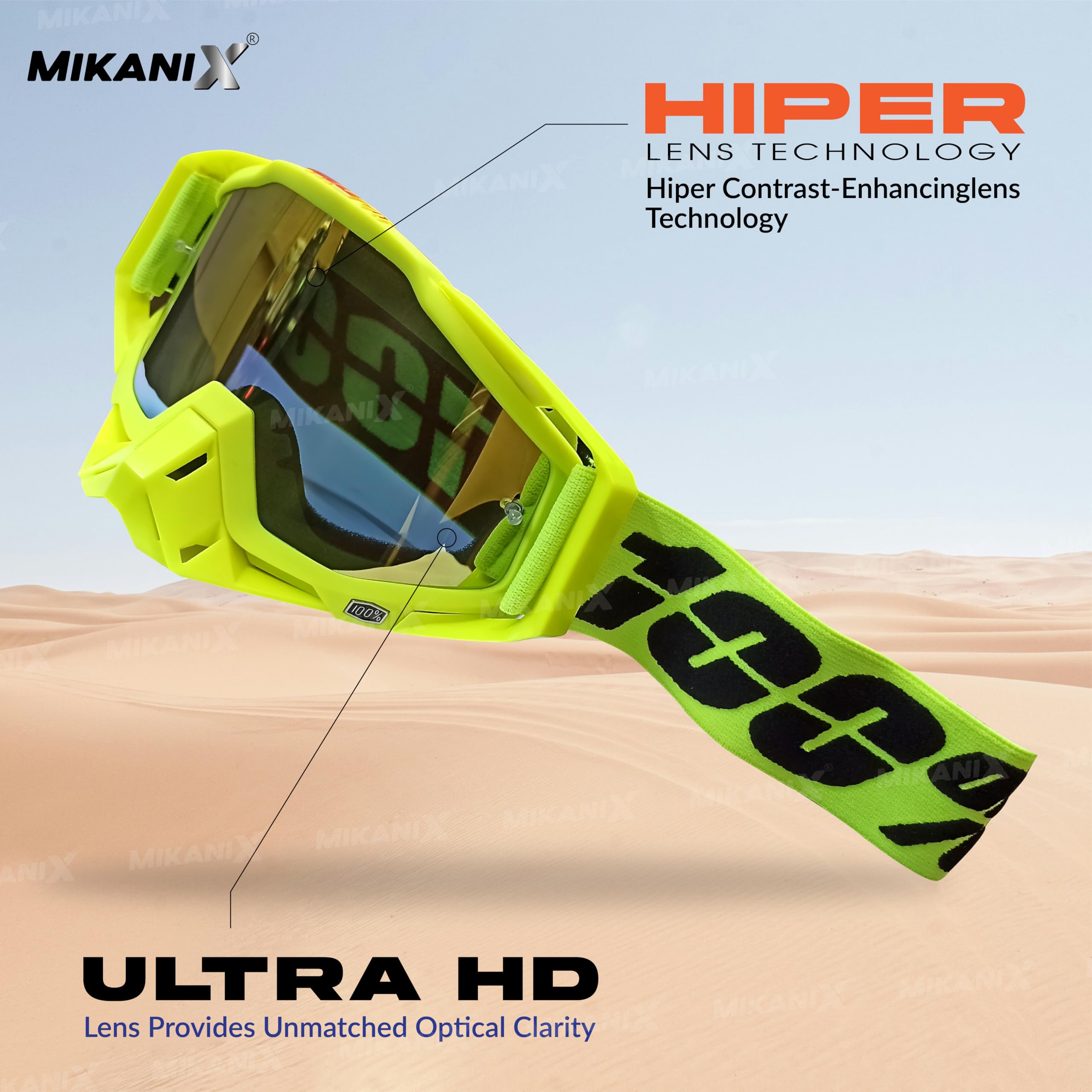 Mikanix Motorcycle Dirt Bike Goggles I ATV Motocross Offroad MX Racing Riding OTG Goggles | Protective Eyewear Safety Glasses for Ski, Snowboarding, Cycling & Outdoor Sports