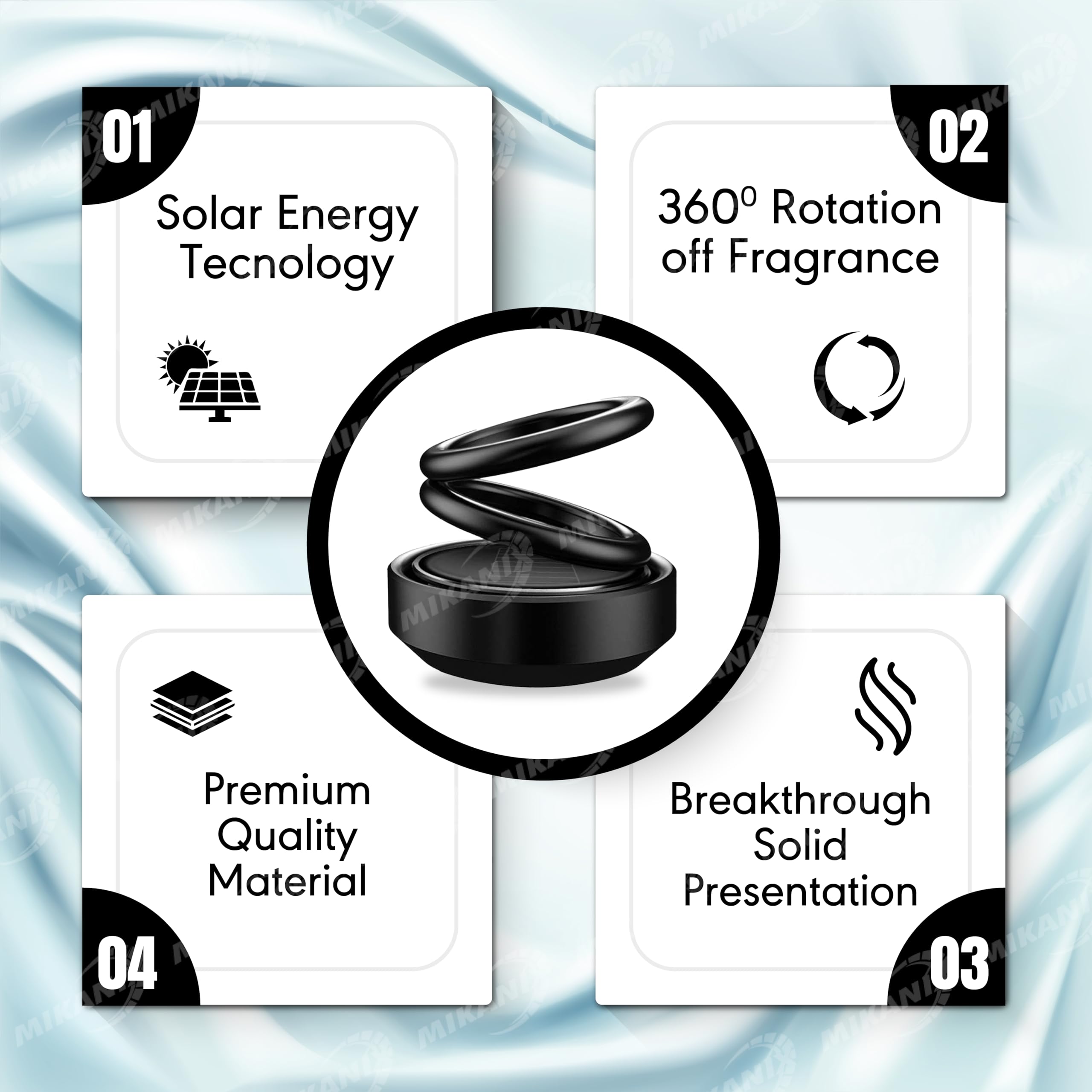 MIKANIX Solar Rotating Car Dashboard Air Freshener/Perfume | Double Ring Design For Car Interior & Home Air Freshener (BLACK)