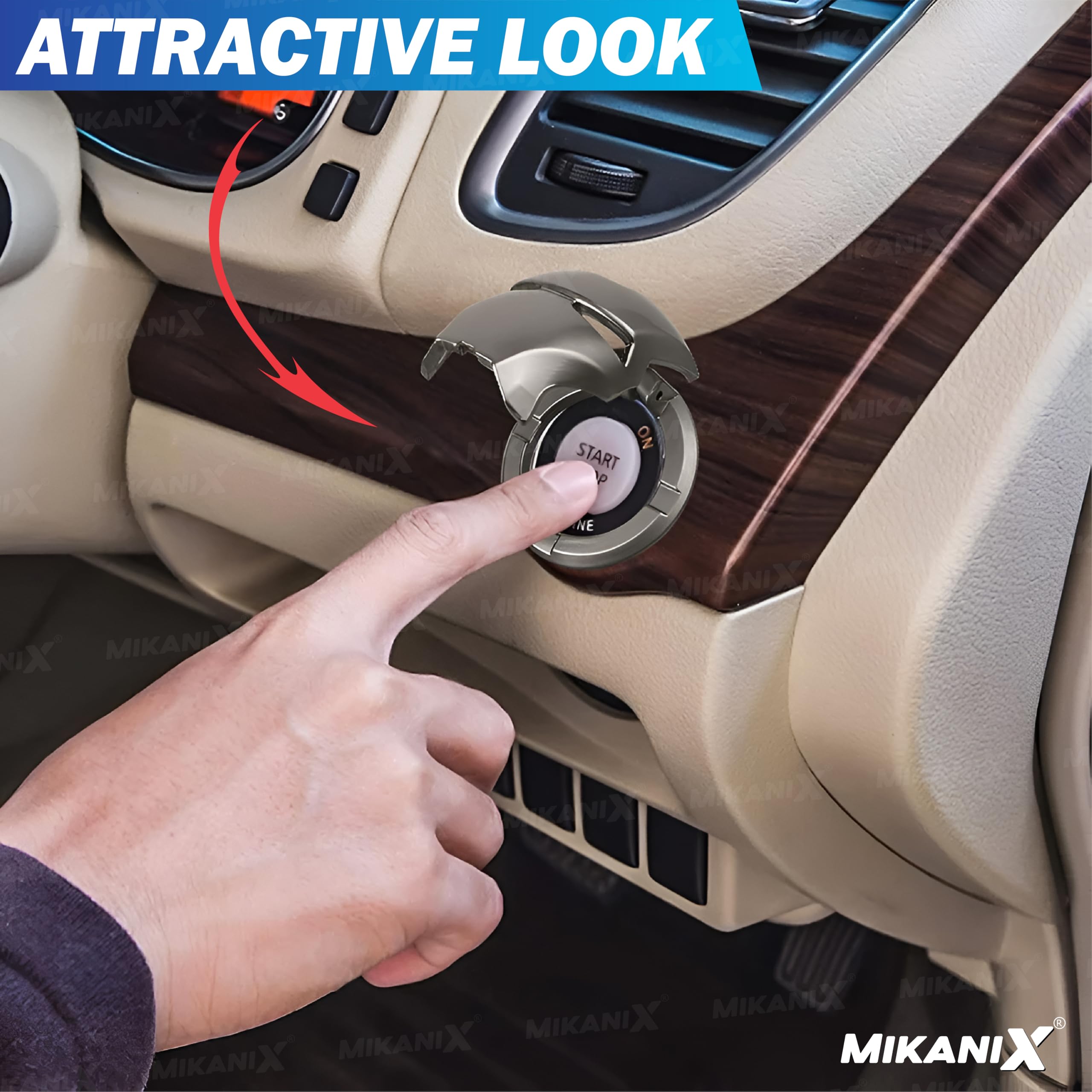MIKANIX Car Engine Start Stop Button Iron Man Style Cover I ABS Material, Sticky Adhesive, Push Start Ignition Protective Cove, Decorative Auto Accessories Universal for All Cars (Blue)