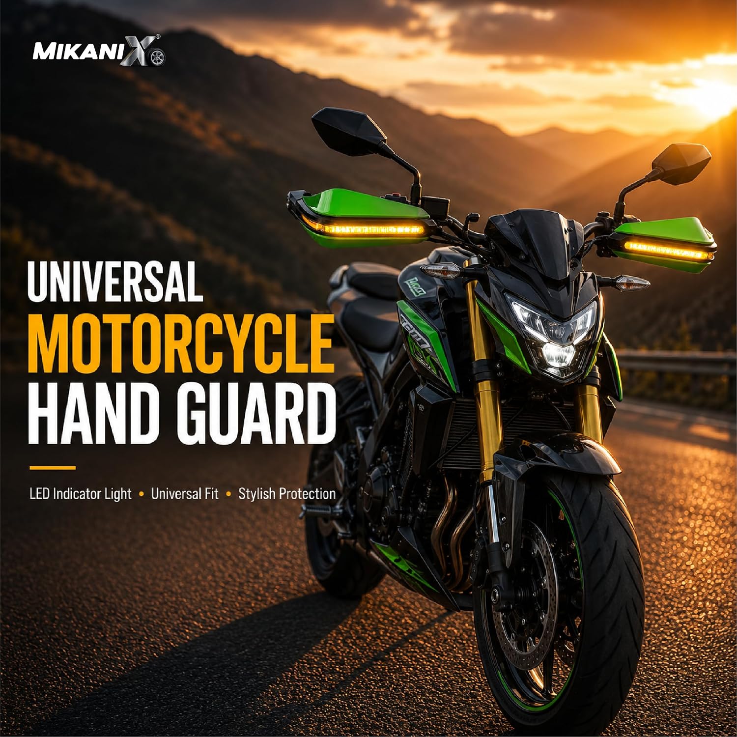 MIKANIX Universal Motorcycle Hand Guard with DRL LED Light | Brake & Clutch Lever Protector | Wind Deflector Hand Guard for All Bikes & Motorcycles
