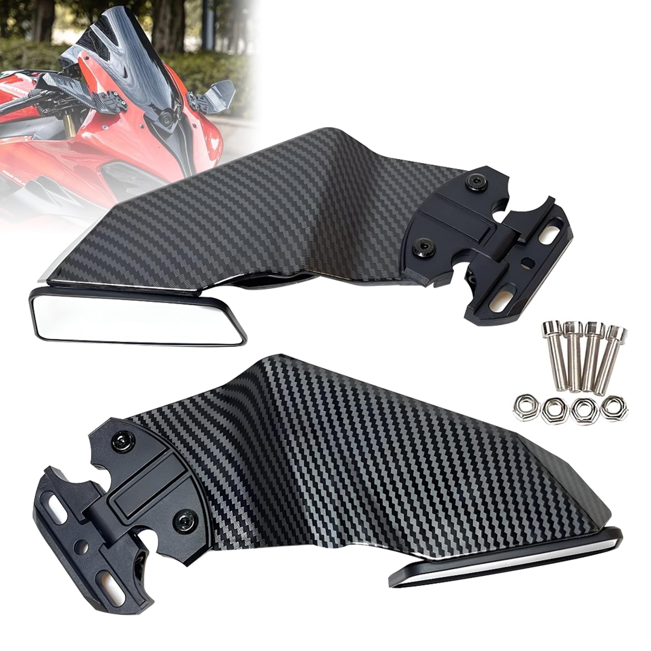 MIKANIX Premium H2 Style Rear View Mirror for Fairing Bikes | Carbon Fiber Finish | Sporty Look Side Mirror for Racing & Sports Bikes | Universal Fit