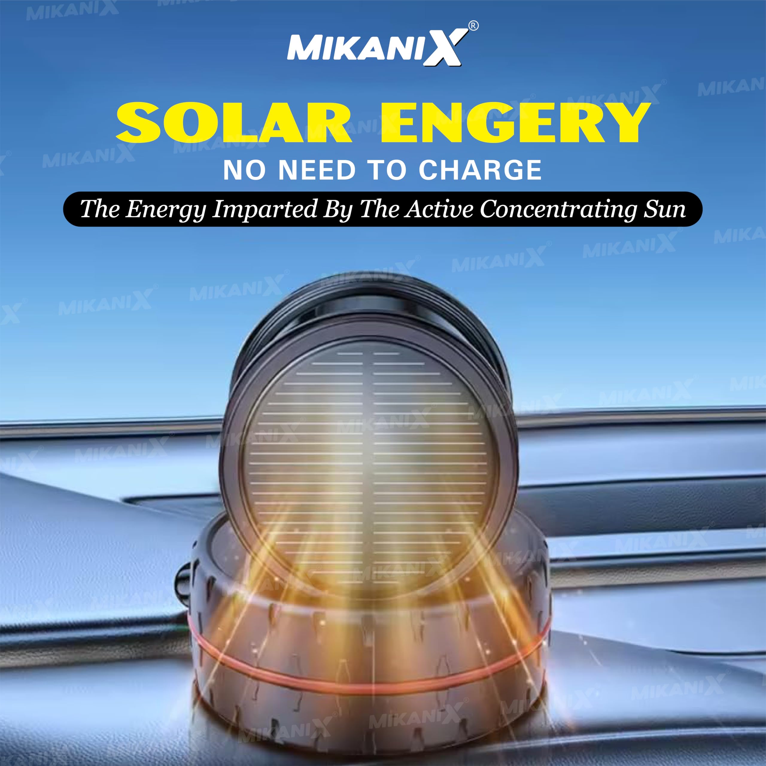 Mikanix Solar Rotating Car Dashboard Air Freshener/Perfume Diffuser | Metal Body & Alloy Wheel Hub Design with Perfume Liquid for Car Interior Decoration Accessories