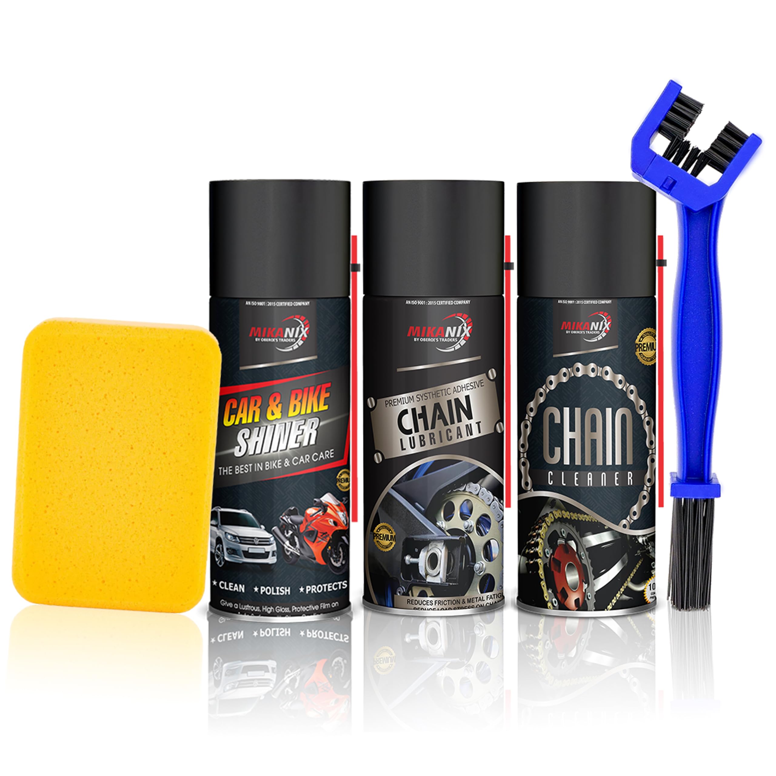 OBEROI'S TRADERS Combo Of Chain Cleaner + Chain Lube + Car & Bike Shiner Spray | Cleaning Brush | Cleans | Shines & Protects Chain Oil