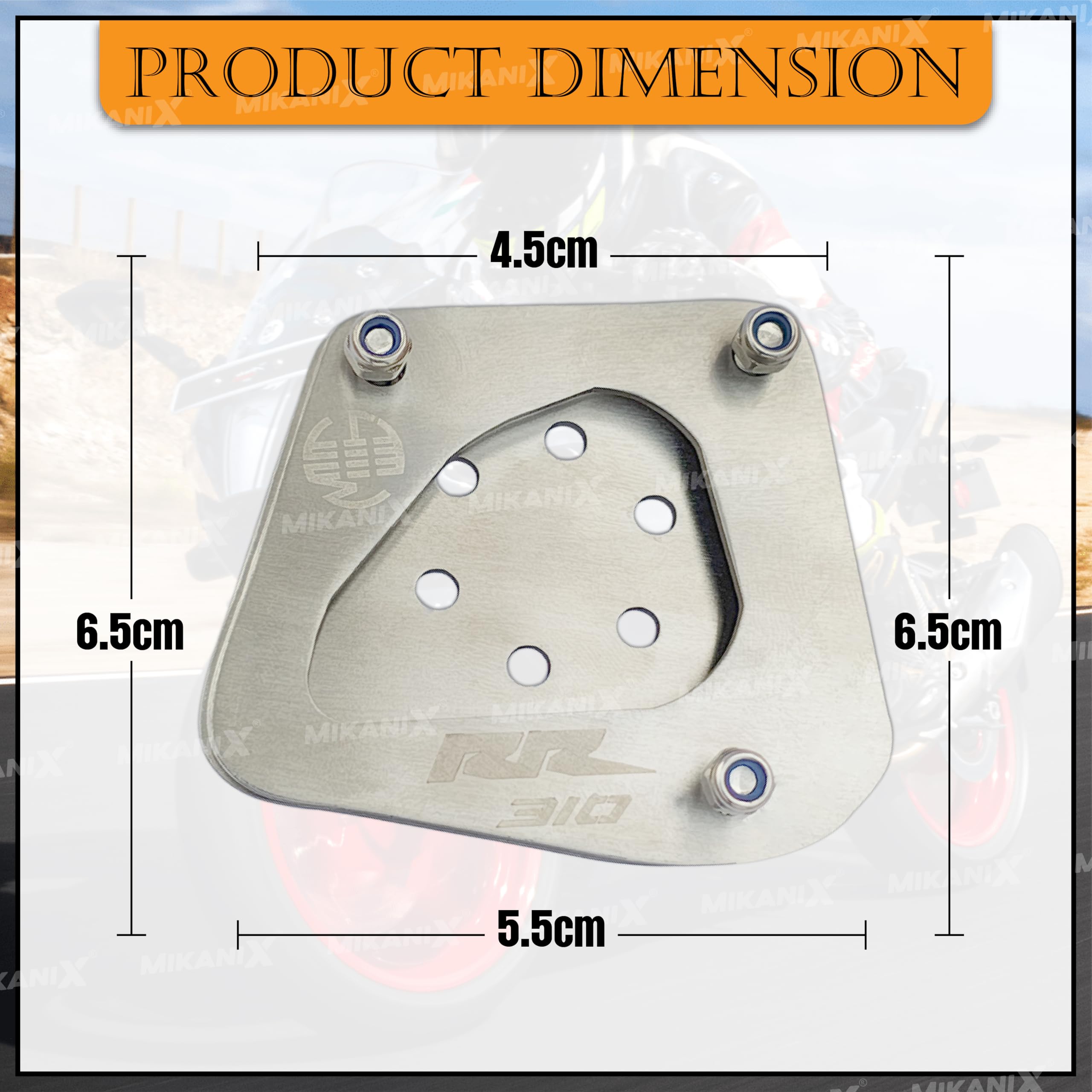 Mikanix Apache RR 310 Stainless Steel Side Stand Extender/Side Stand Pad For TVS Apache RR 310