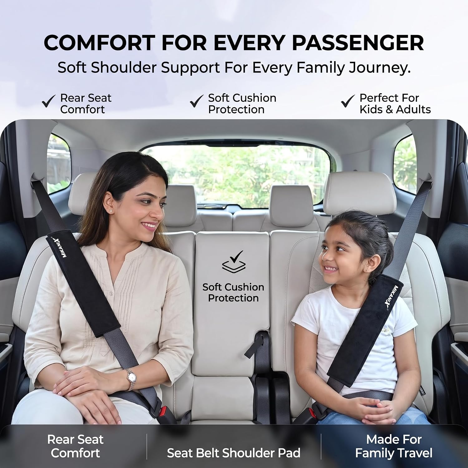 MIKANIX Car Seat Belt Shoulder Pad | Ultra Soft Fabric Suede Belt Cover | Universal Seat Belt Sleeve For Cars, SUVs & Vehicles | Reduces Shoulder Pressure & Neck Comfort for Daily & Long Drives