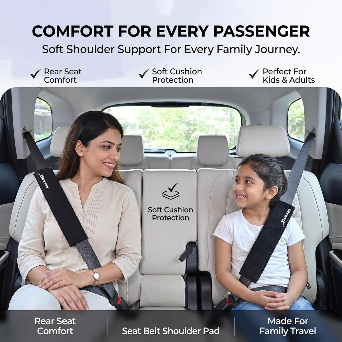 MIKANIX Car Seat Belt Shoulder Pad | Ultra Soft Fabric Suede Belt Cover | Universal Seat Belt Sleeve For Cars, SUVs & Vehicles | Reduces Shoulder Pressure & Neck Comfort for Daily & Long Drives