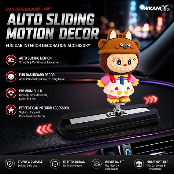 MIKANIX Auto Sliding Car Dashboard Decoration Cute Anime Pooh Character Moving Ornament Interior Accessory