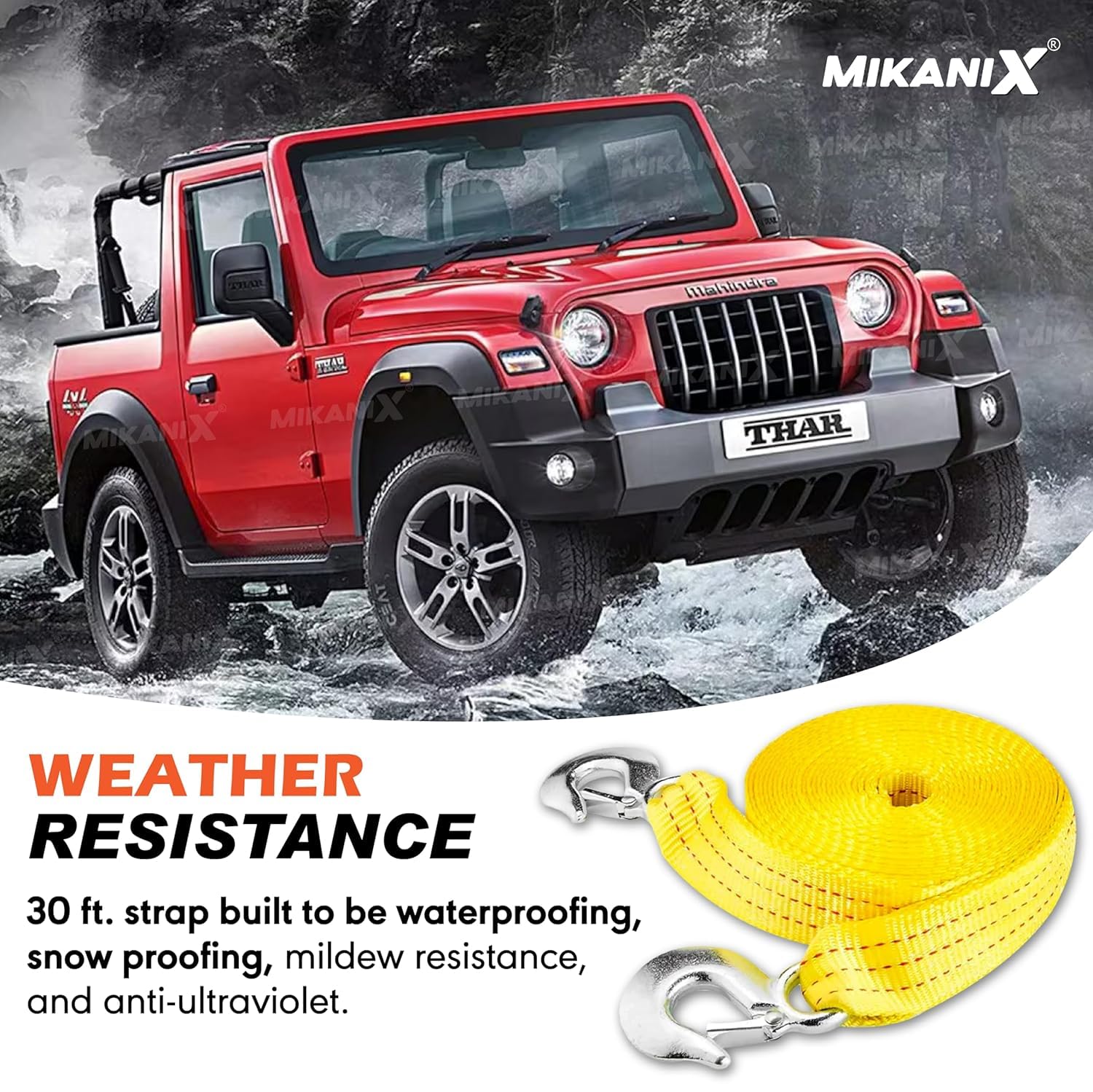 OBEROI'S TRADERS Heavy Duty Car Towing Strap Cable Belt Rope 5 Meter with Forged Hooks | Nylon, 3000 kg Pull Capacity