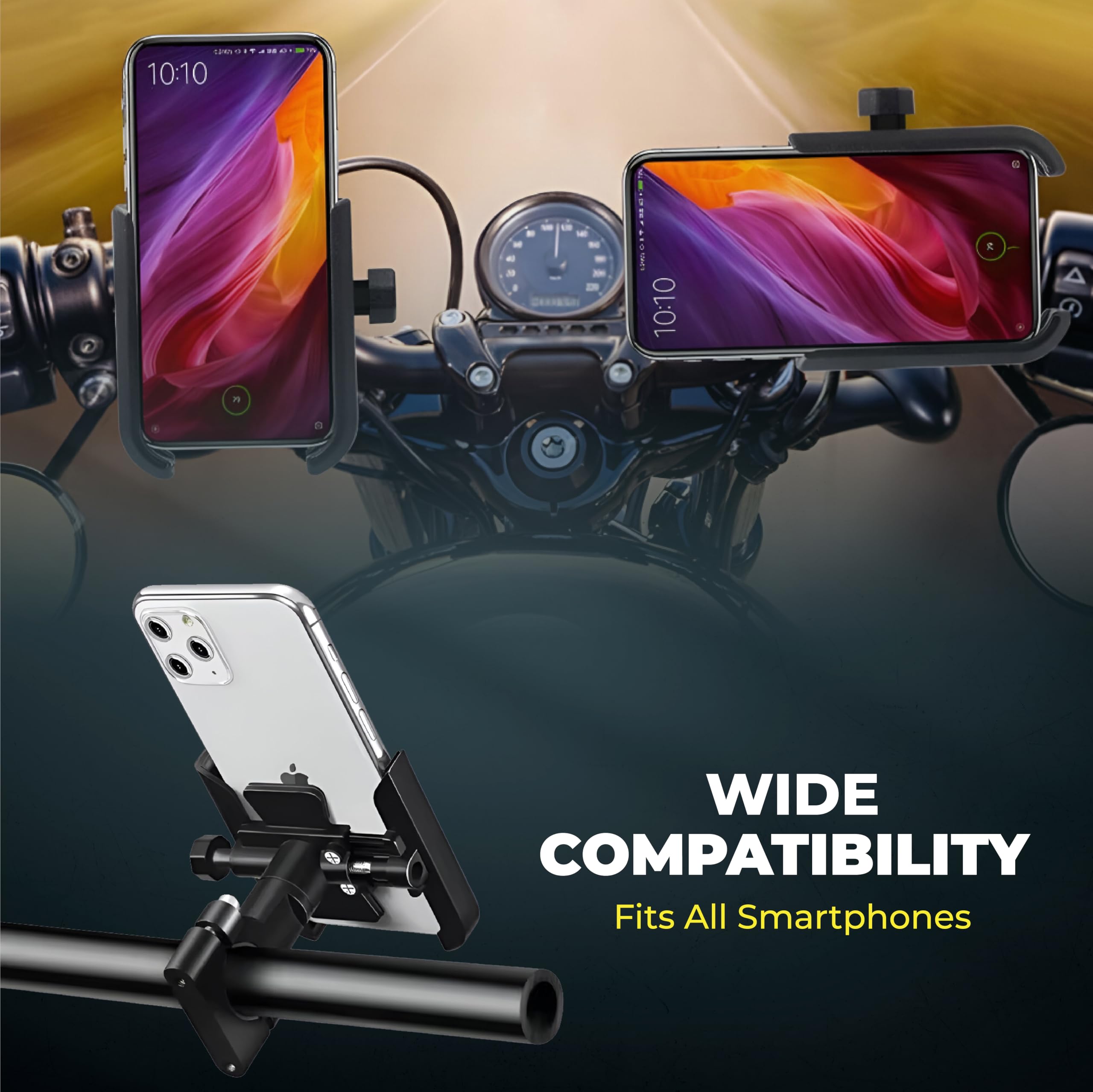 Mikanix Universal Bike Mobile Holder | Phone Mount for Motorcycle & Scooter Handlebar | 360° Rotation, Shockproof, Strong Grip Mobile Stand Compatible with All Smartphones