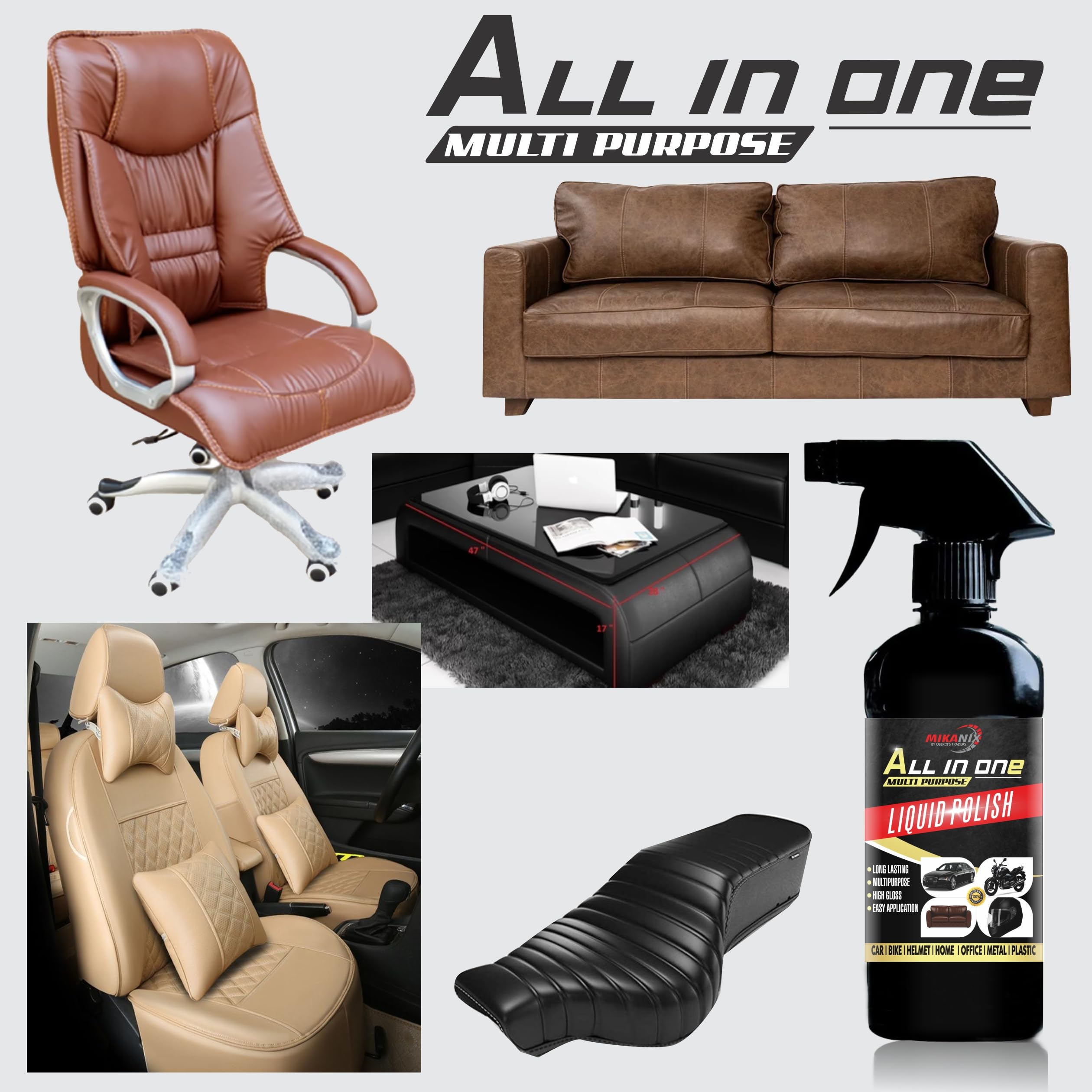 OBEROI'S TRADERS All-in-One Multipurpose Bike & Car Polish | Car Interior Dashboard Polish For Home Interiors, Leather Sofa | Protects, Shines & Removes Tough Stains