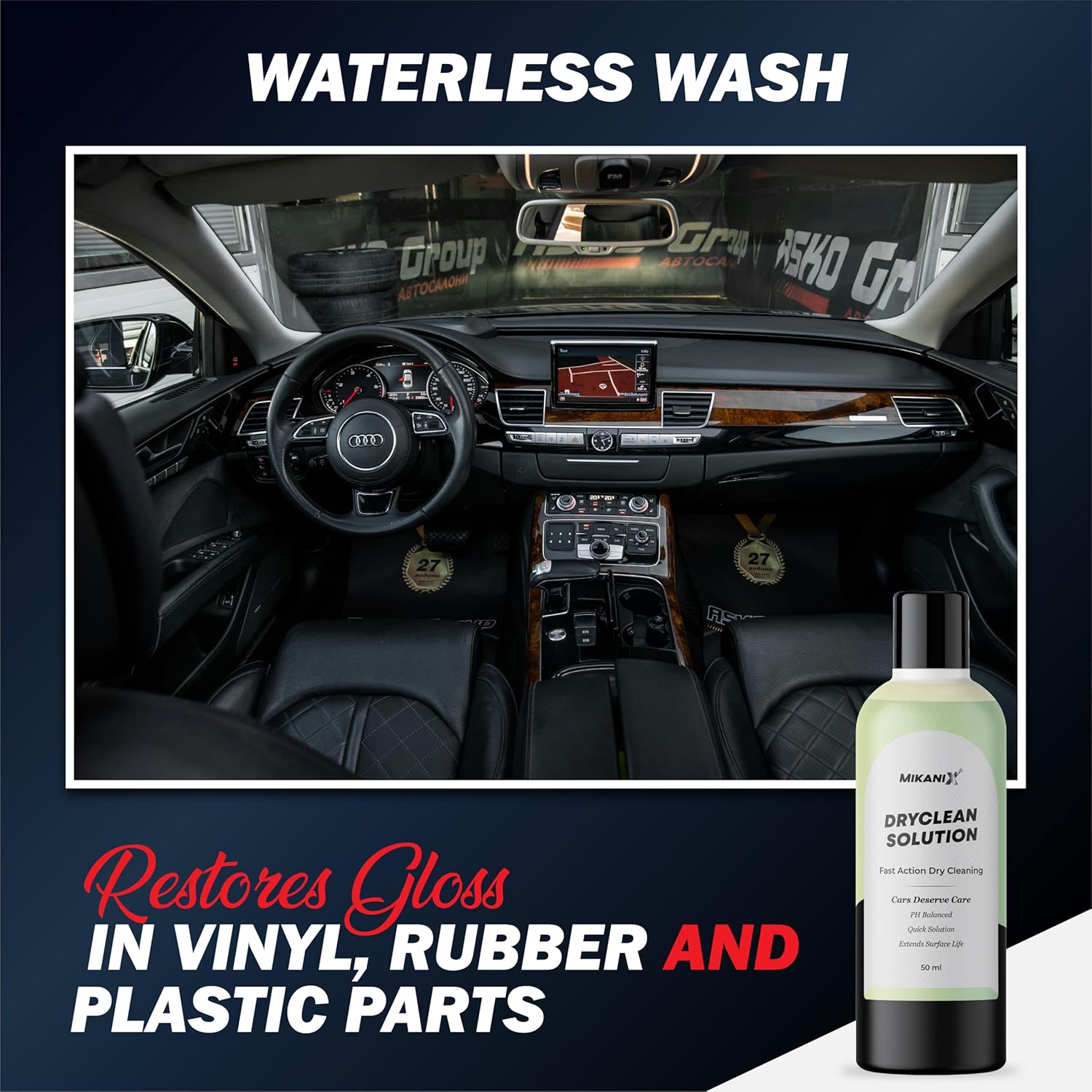 MIKANIX Car Cleaning Kit 11-in-1 Combo | Ceramic Wash, Dashboard Polish, Shampoo, Tyre Gloss, Degreaser, Body Shine, Windshield Wash, Dryclean Solution with Microfiber Cloth & Foam Sponge