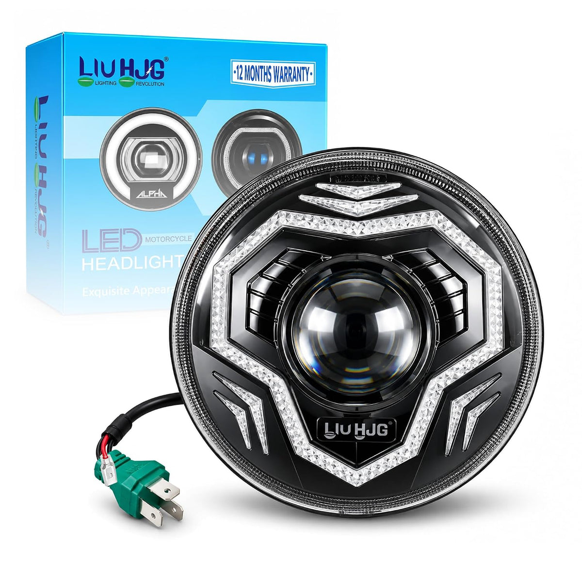 MIKANIX DRL Motorcycle HJG Headlight 3 Modes | App Controlled LED Headlamp | White, Amber & RGB | High & Low Beam | Dynamic Multicolor Light for Bike, Motorcycle & Universal 7-Inch Housing