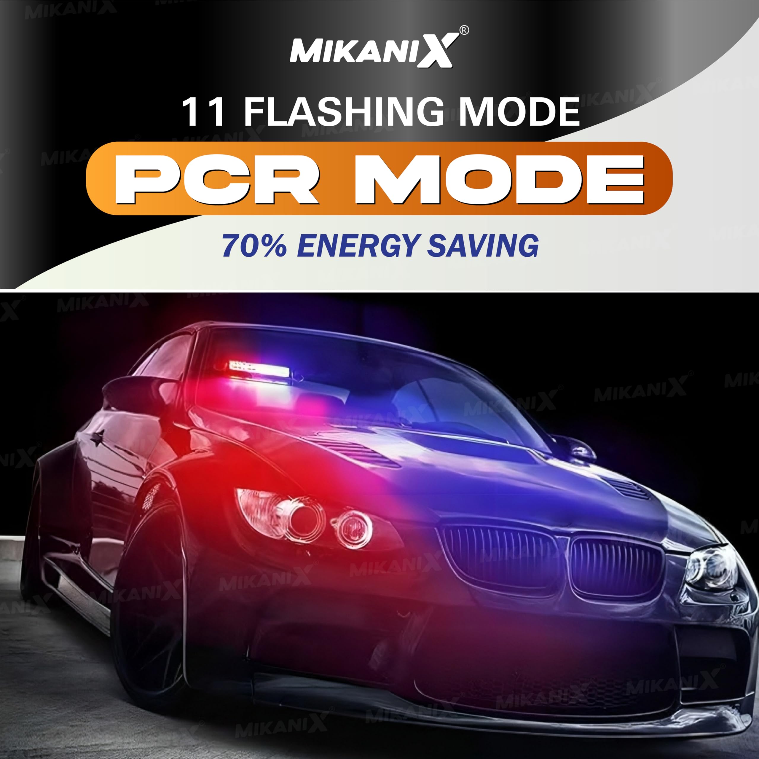 MIKANIX 9 LED Red & Blue Police PCR Strobe Flasher Light With 11 Flashing Mode | Warning & Emergency Lamp Light for All Cars