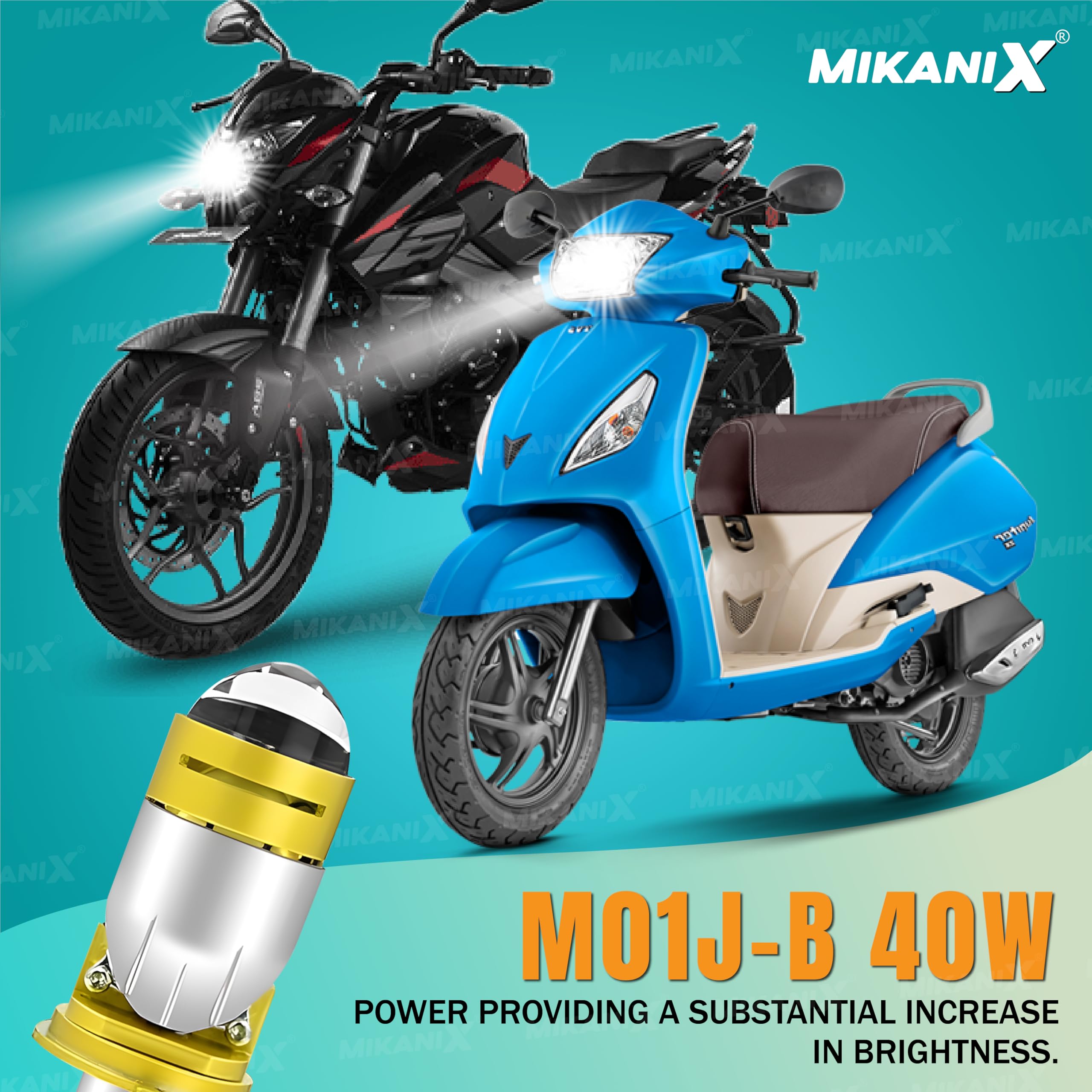 MIKANIX Ultra Bright Led Headlight Bulb | Headlamp Projector With HD Condenser Lens | High & Low Beam | Universal for Bikes & Scooty , Black