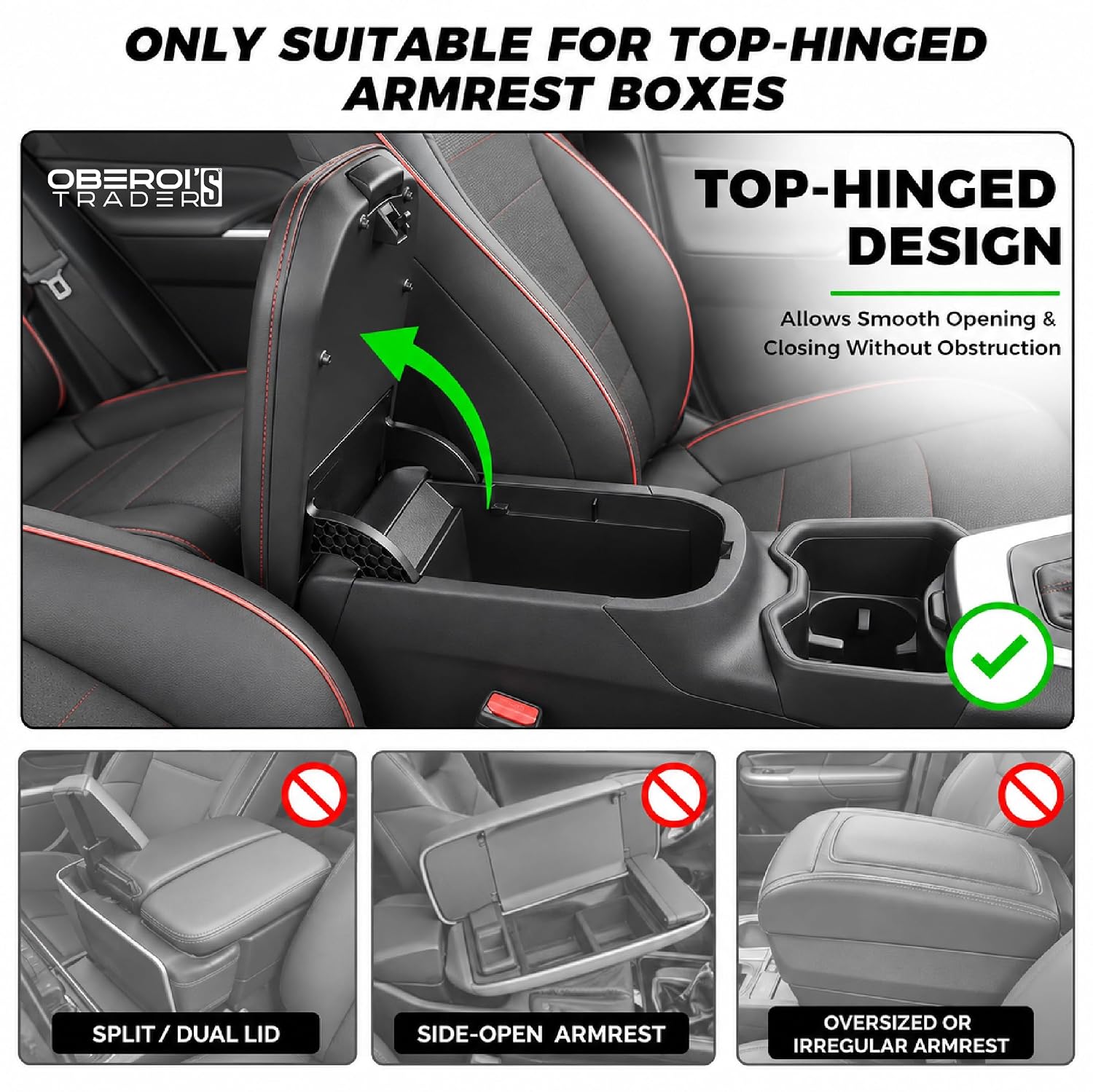 MIKANIX  Premium Car Armrest Cushion with Cup Holder | Leather Center Console Organizer Pad for Auto Interior