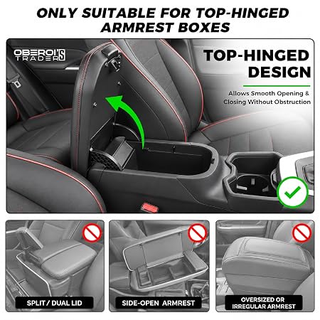 MIKANIX Car Center Console Armrest Cushion | Waterproof Leather Car Armrest Pad with Cup Holder, Phone Slot & Tissue Organizer for Top Hinged Consoles