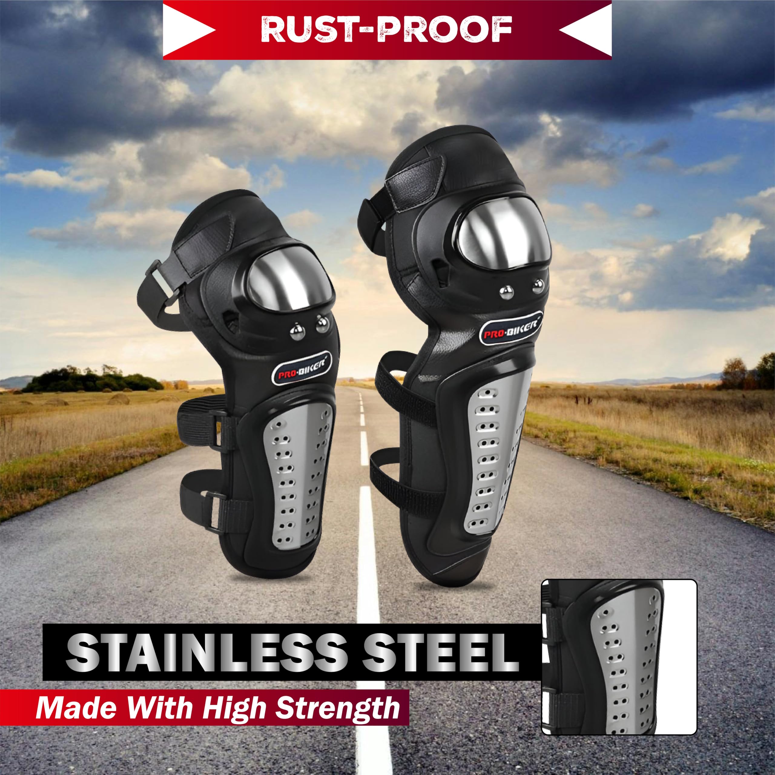 OBEROI'S TRADERS Motorcycle Knee and Elbow Guard Set | Stainless Steel Protective Pads for Riding, Racing, Cycling, Skating | Shockproof, Adjustable & Comfortable Safety Gear
