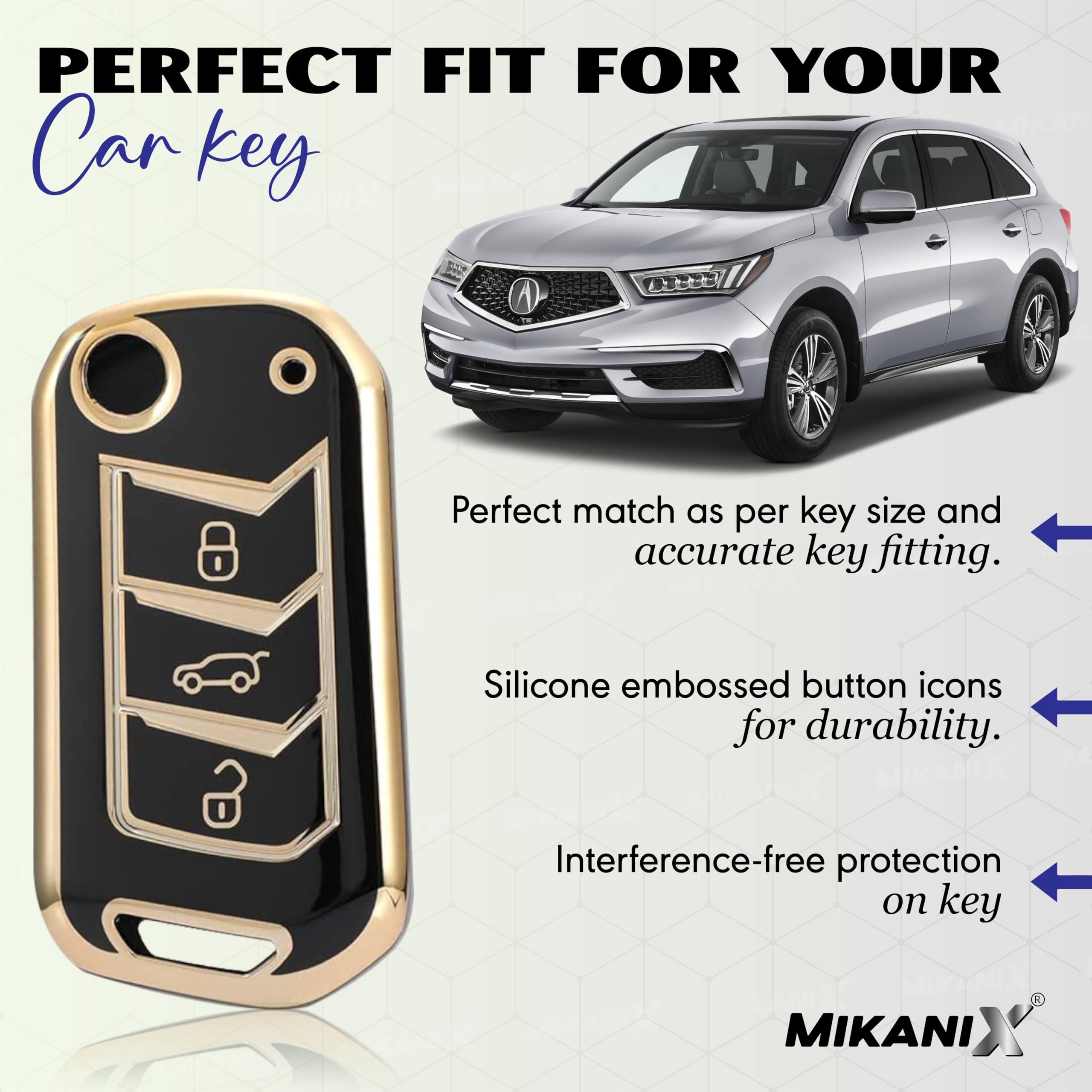 OBEROI'S TRADERS Premium Key Cover Compatible with Skoda Octavia, Laura, Superb, Fabia, Rapid, Polo, Vento, Jetta, Ameo 3-Button Smart Key | Elegant Black & Gold Protective Case Shell