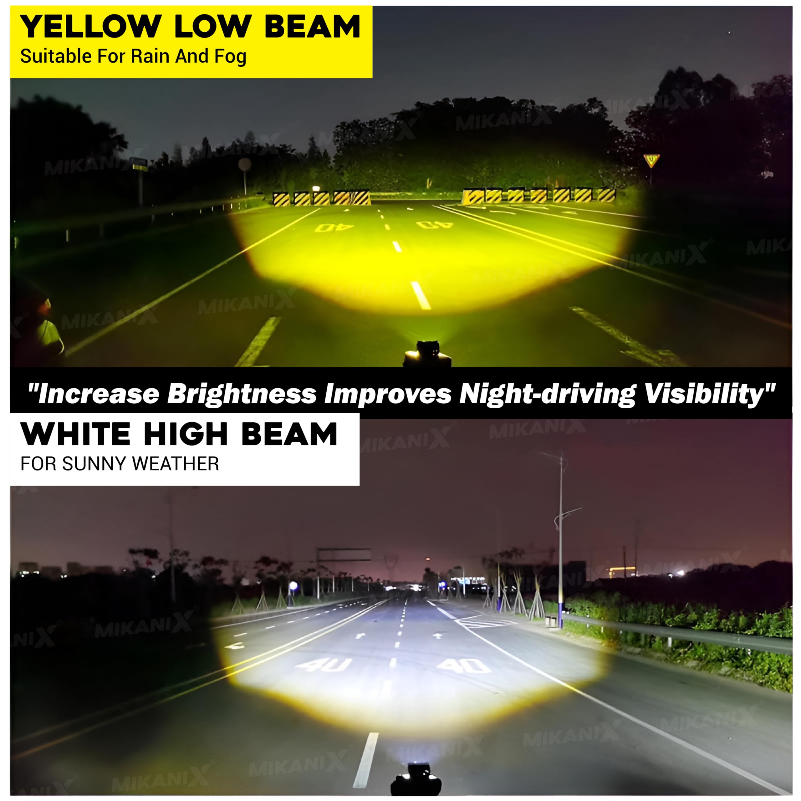MIKANIX 1 YEAR WARRANTY Super Bright 3 Led Fog Light Lamp | White & Yellow | High/Low Beam | 4 Modes of Flashing Spotlight With Switch Universal for Bikes, Cars, SUVs & Thar