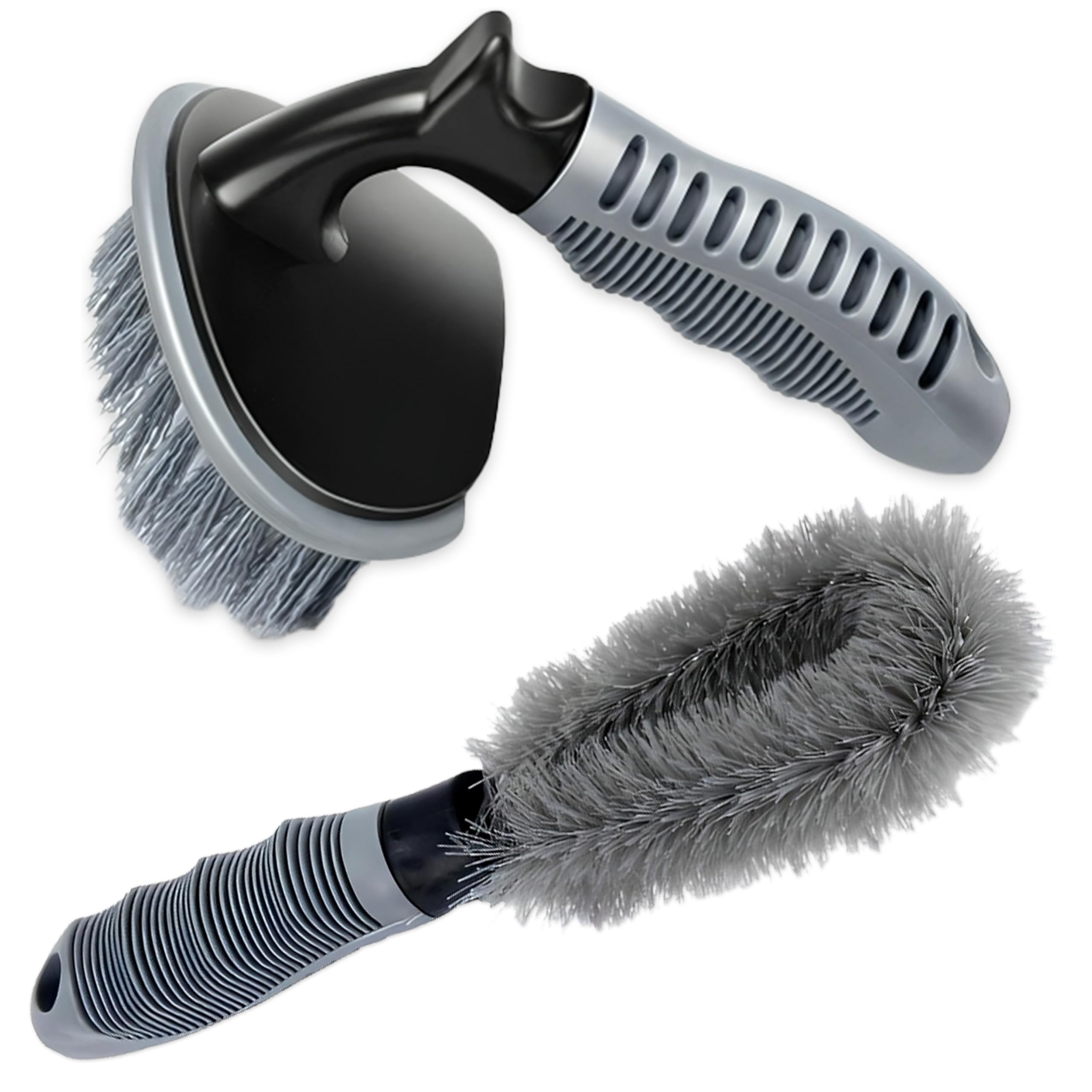 OBEROI'S TRADERS Premium Combo of Car Detailing Brush Set I Heavy-Duty Tire Scrubber & Soft Wheel Cleaning Brush with Ergonomic Non-Slip Handles for Auto Care