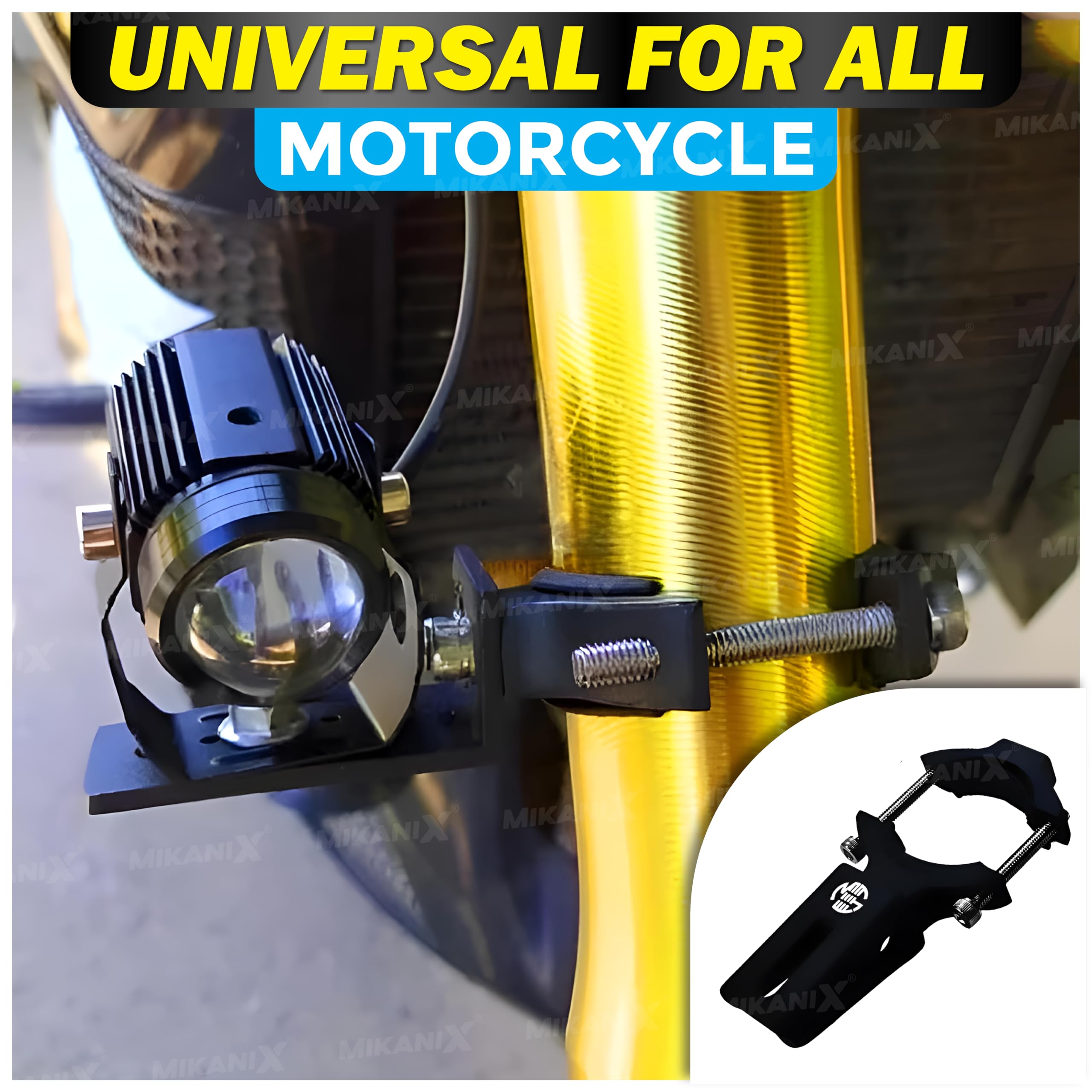 Mikanix Shocker Fog Light Clamp | LED Light Mount Holder Bracket Kit for All Bikes