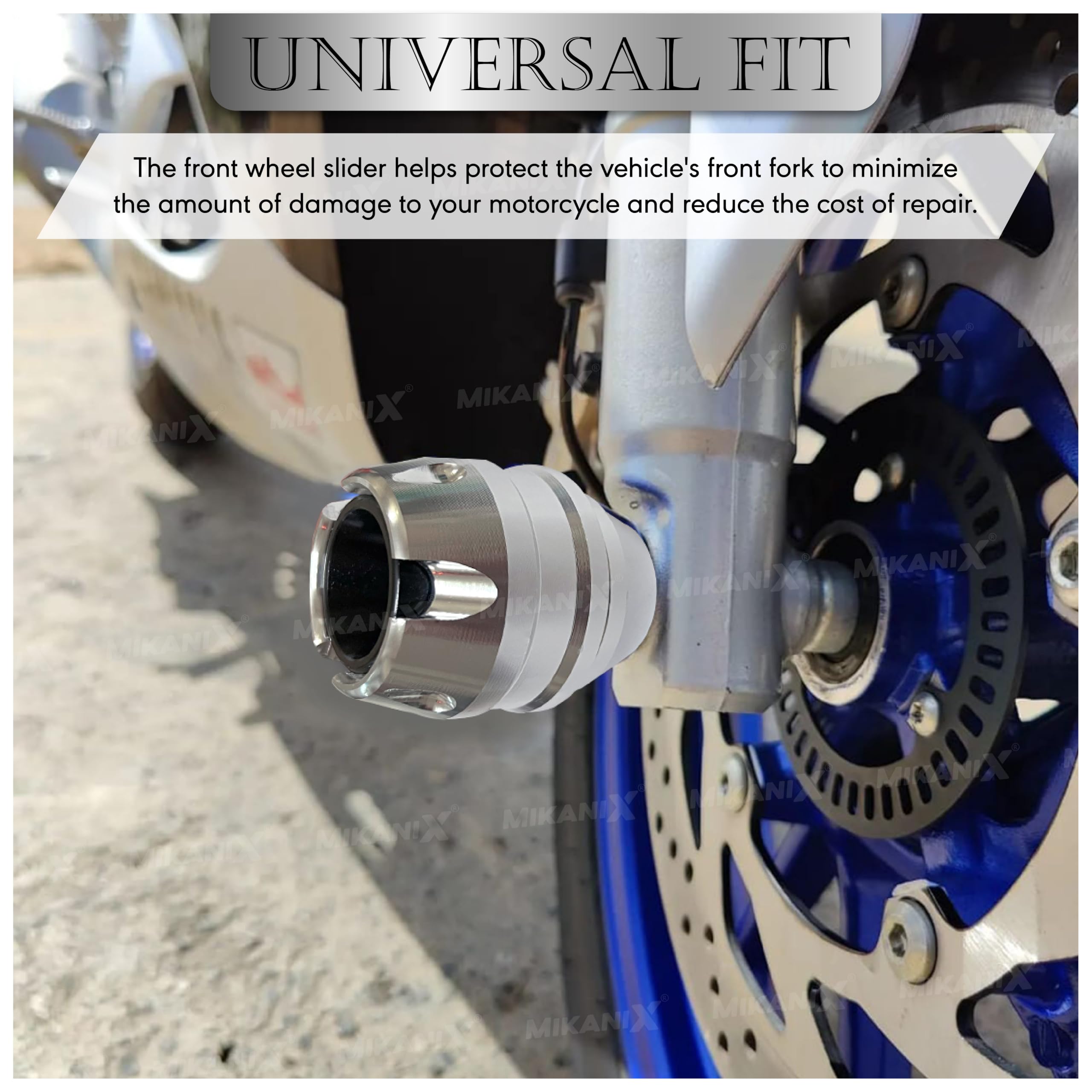 MIKANIX Universal Motorcycle Front Fork Slider | Wheel Frame Slider | Axle Protector Bike Crash Guard for All Bikes