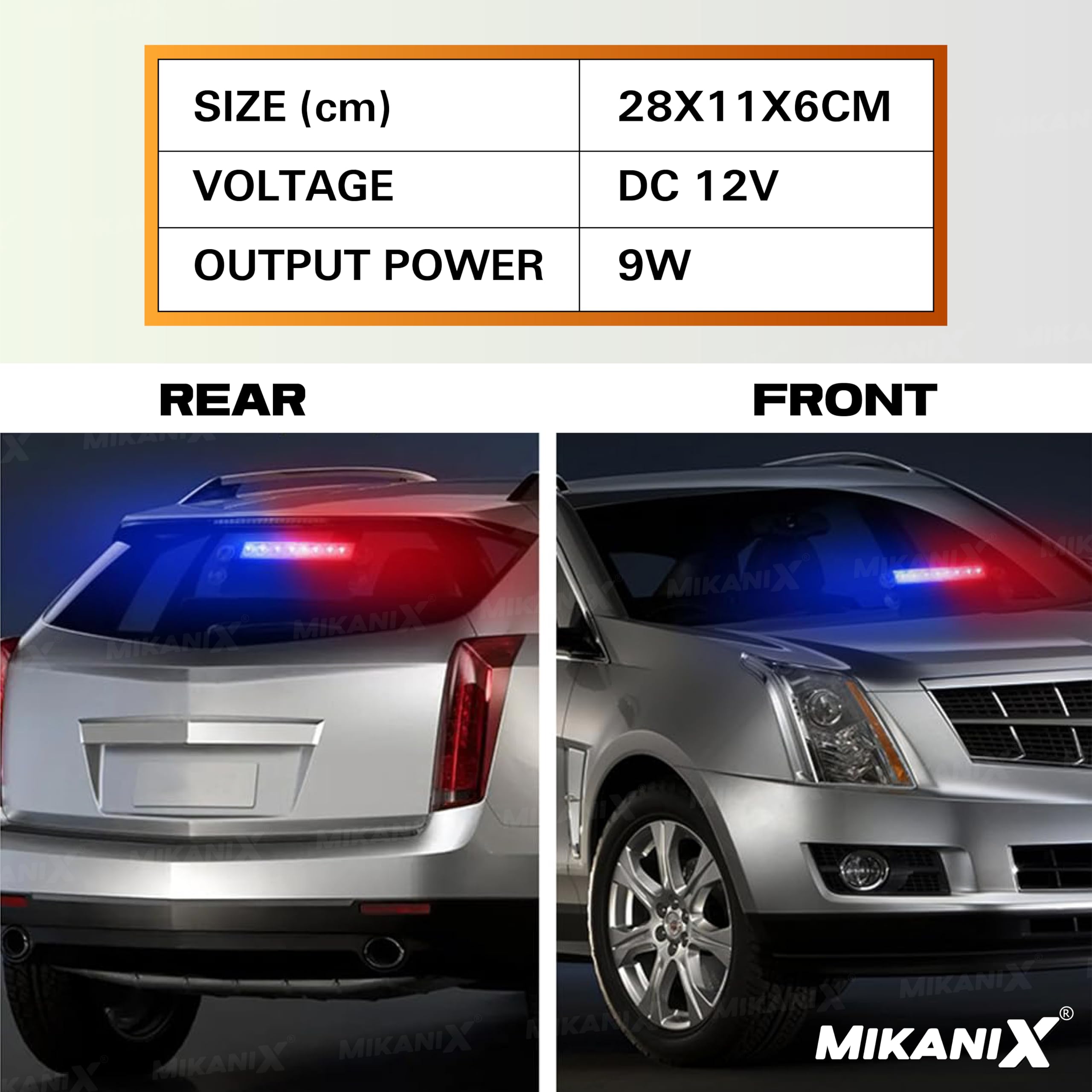 MIKANIX 9 LED Red & Blue Police PCR Strobe Flasher Light With 11 Flashing Mode | Warning & Emergency Lamp Light for All Cars