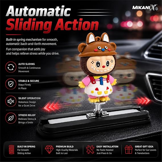 MIKANIX Auto Sliding Car Dashboard Decoration Cute Anime Pooh Character Moving Ornament Interior Accessory