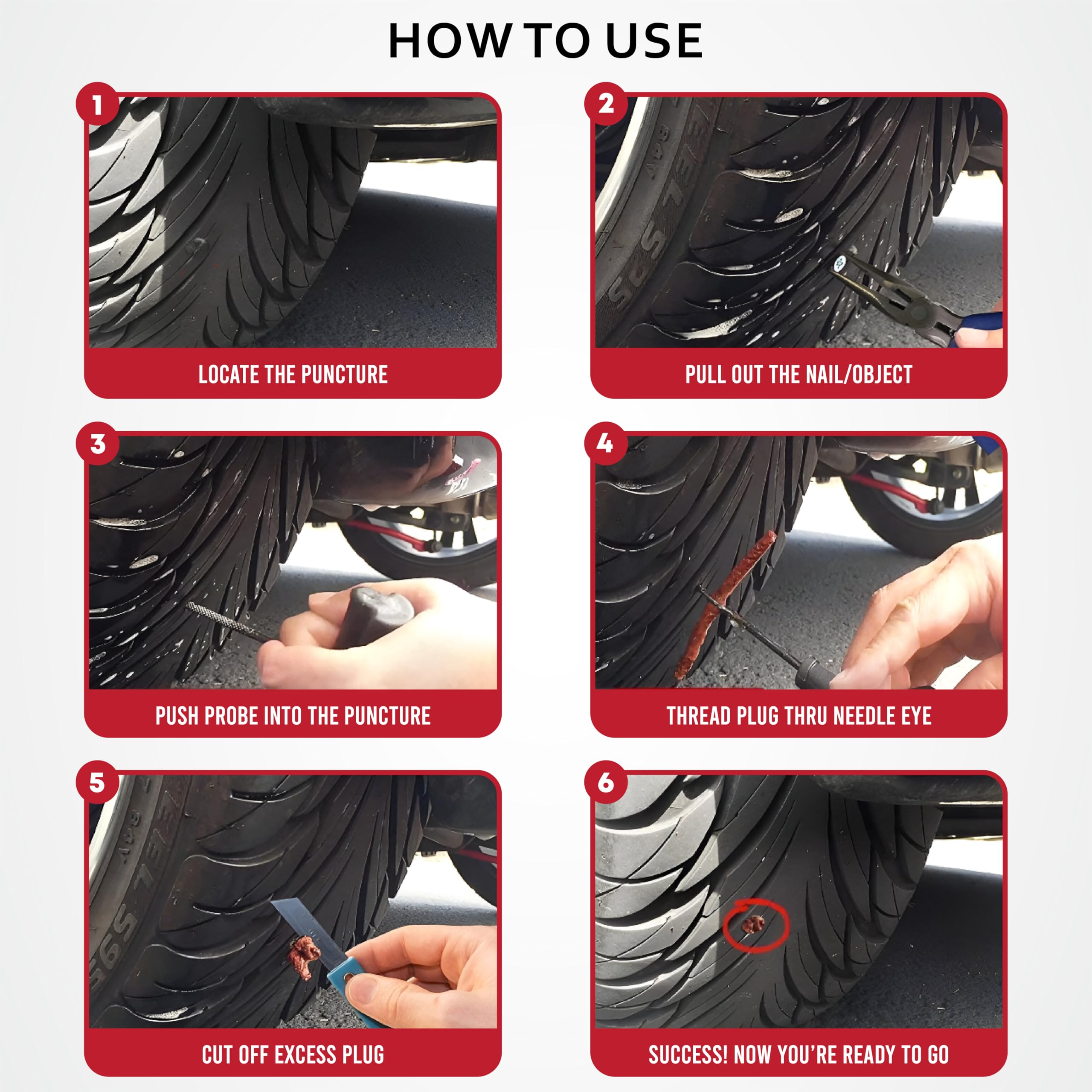 MIKANIX Tubeless Tyre Puncture Repair Kit | Portable Emergency Car & Bike Tyre Repair Tool Kit Set (Pack of 6)