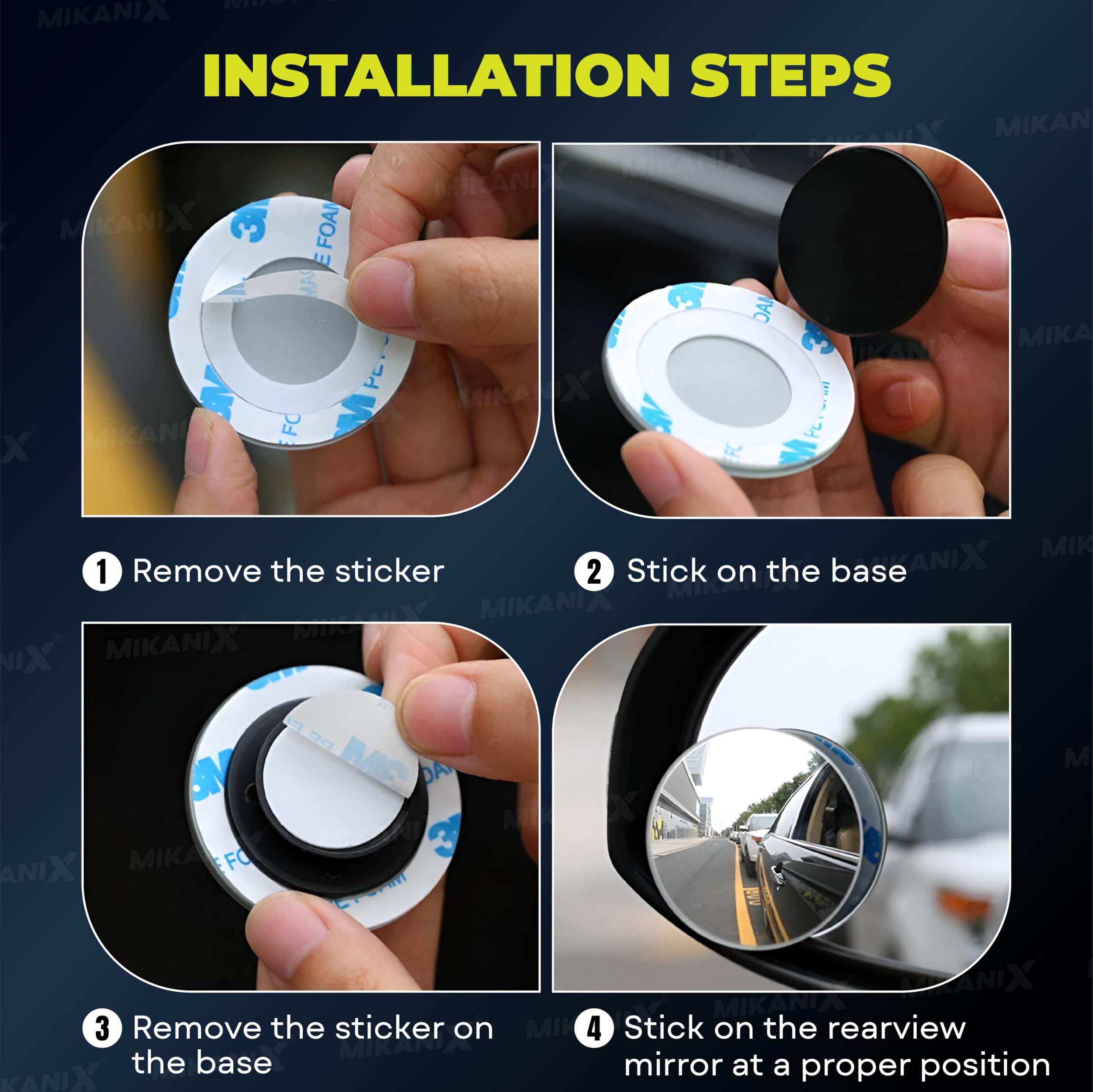 MIKANIX Car Blind Spot Mirror 360° Adjustable | HD Glass Round Convex Mirror for Side Rear View | Universal Fit for Cars, Trucks, Vans
