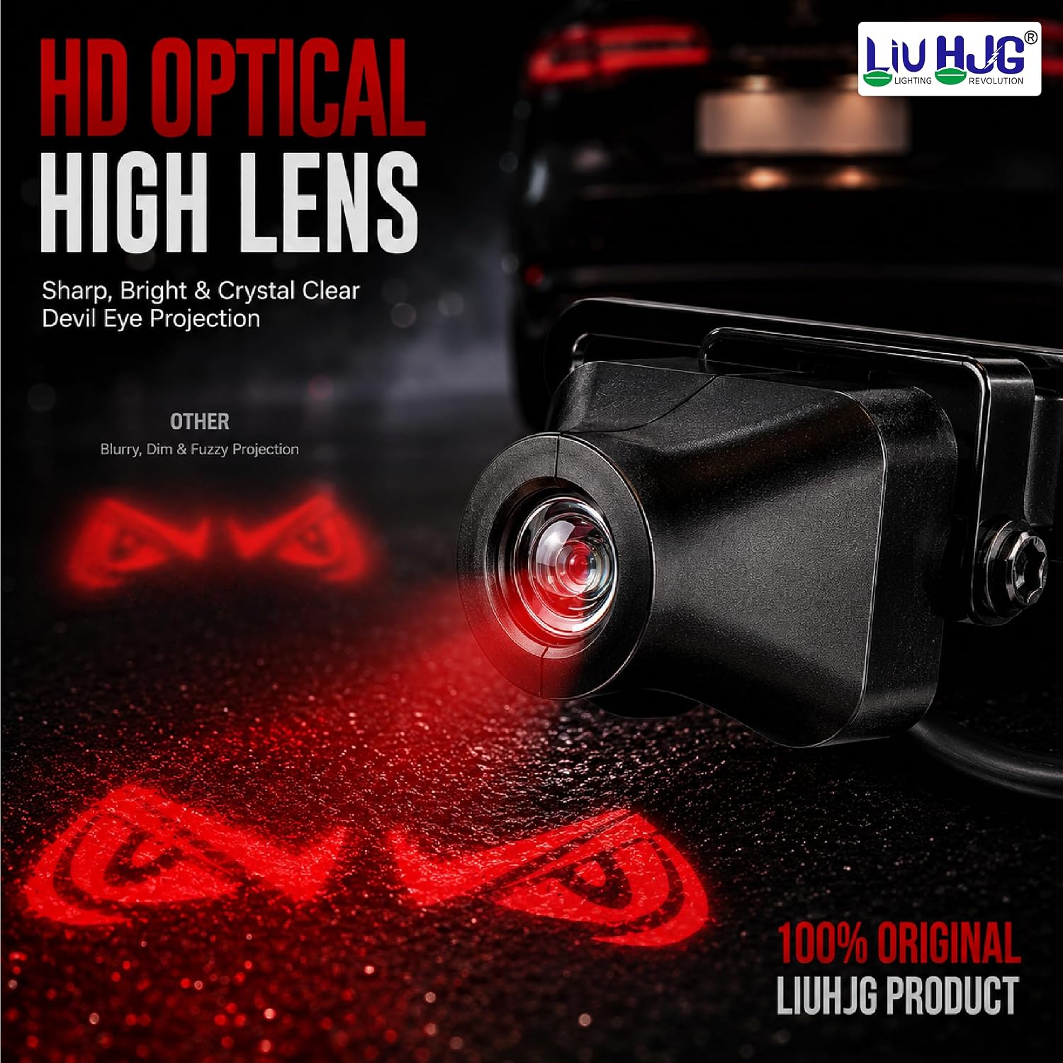 MIKANIX Devil Eye Shadow Projector, Universal Fit LED Ground Projection Light for Bikes, Cars and SUVs, HD Optical Lens All-Weather Exterior Custom Modification Accessories