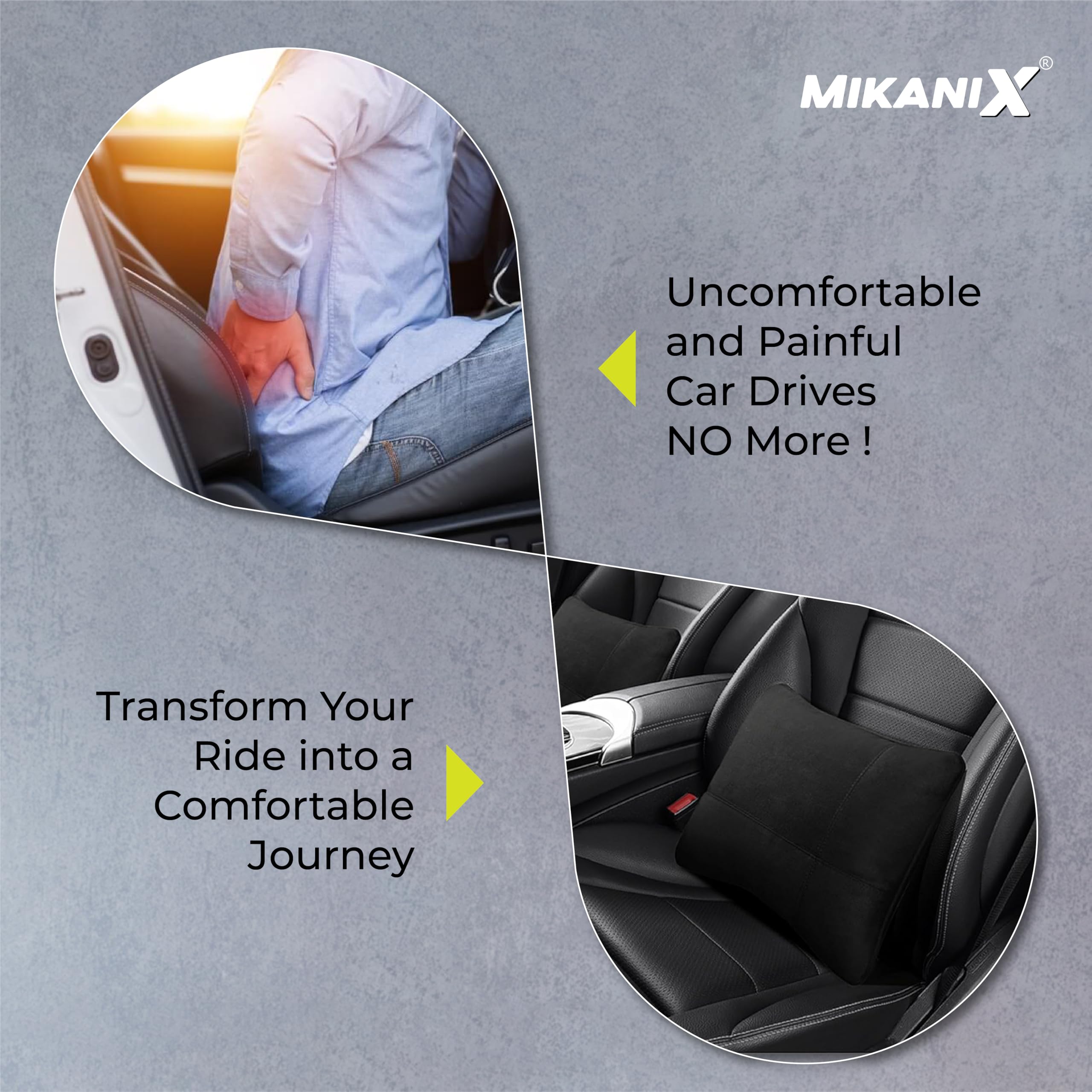 MIKANIX Car Headrest Pillow | Polyfill Fiber Cotton Neck/Head Support Cushion | Ergonomic Travel Headrest | Comfortable Car Seat Pillow | Breathable Soft Cover | Universal Fit (4 Black)