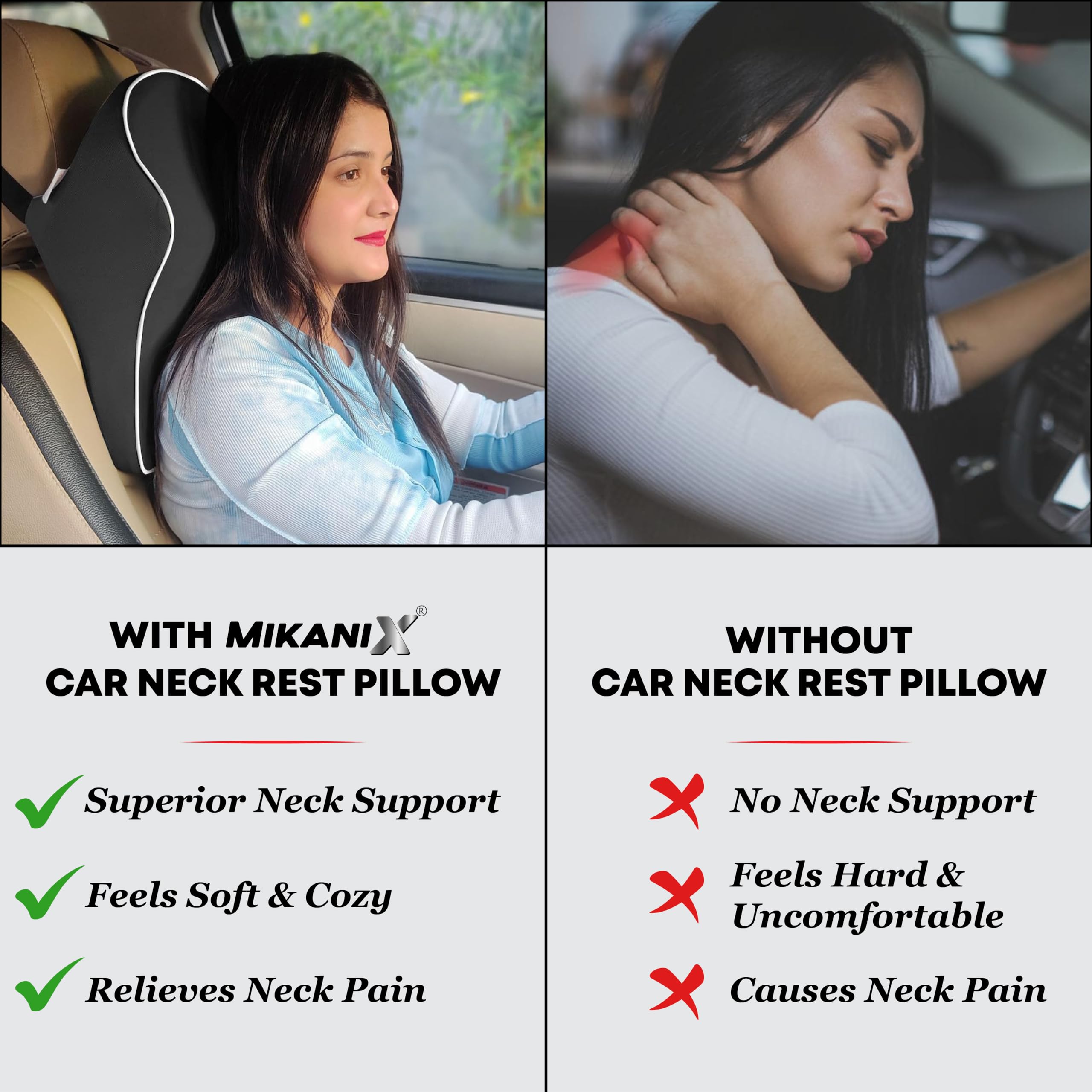 OBEROI'S TRADERS Car Neck Rest Pillow | Seat Cushion | 2 Years Warranty | Ultra Soft Memory Foam for Neck and Cervical Support to Relief Neck Pain & Reduced Tension (Velvet Black (Pack of 2))