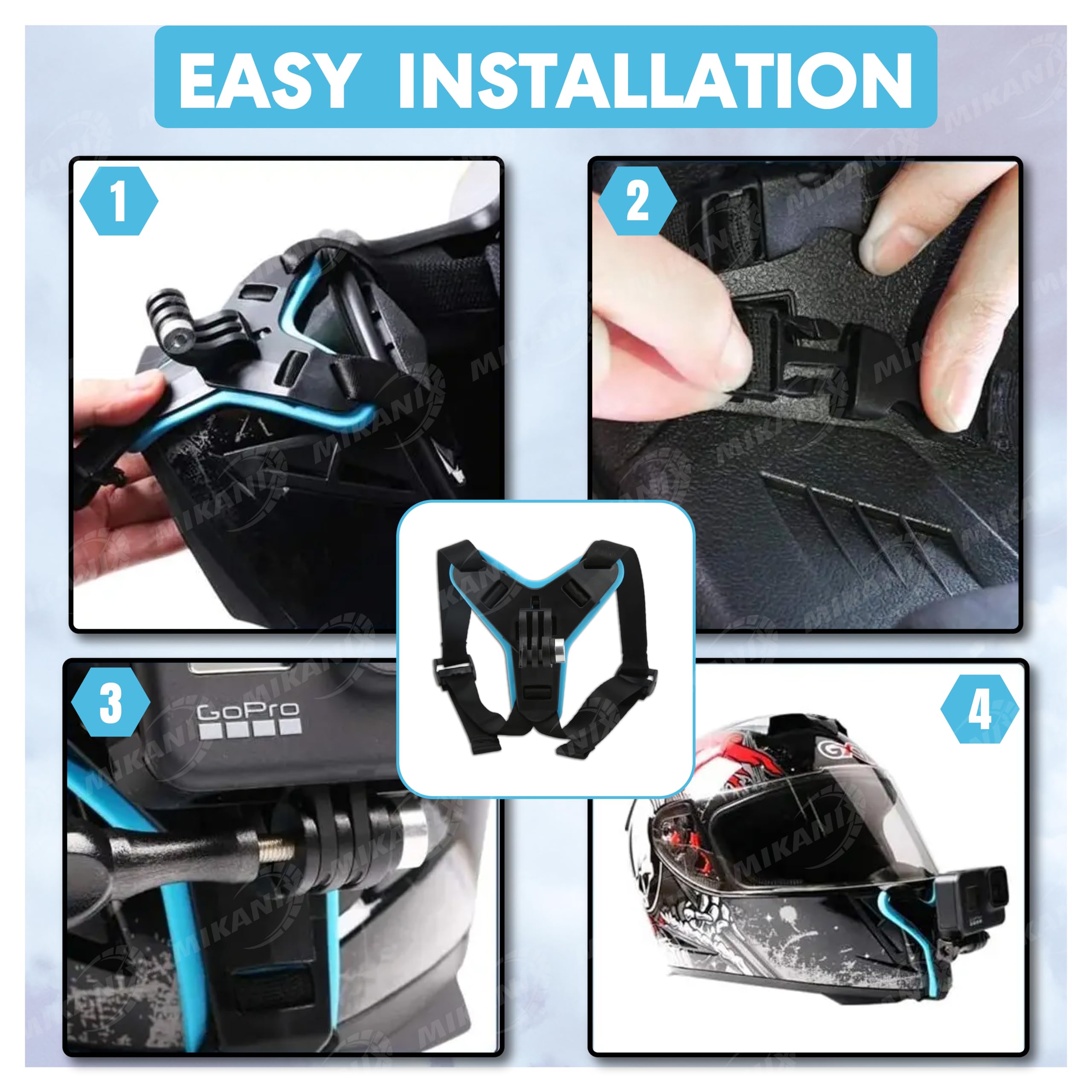 Mikanix Helmet Strap Camera Mount | Chin Mount | Jaw Clamp | Mobile Phone & Camera Holder Accessories Kit for All Smartphones, Go pro & Other Action Cameras