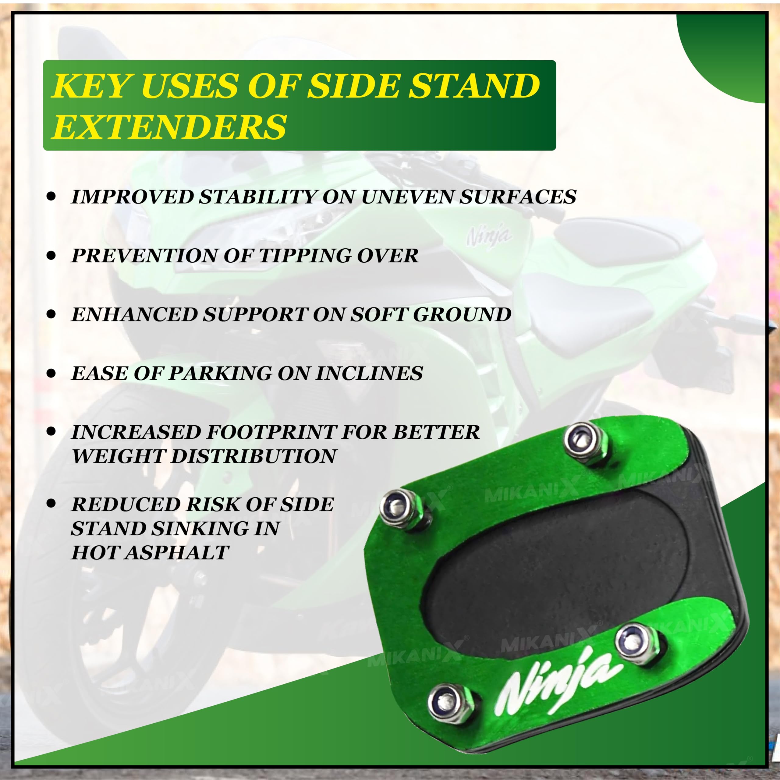 OBEROI'S TRADERS Premium Stainless Steel Side Stand Extender Replacement/Compatible with/for Kawasaki Ninja 300